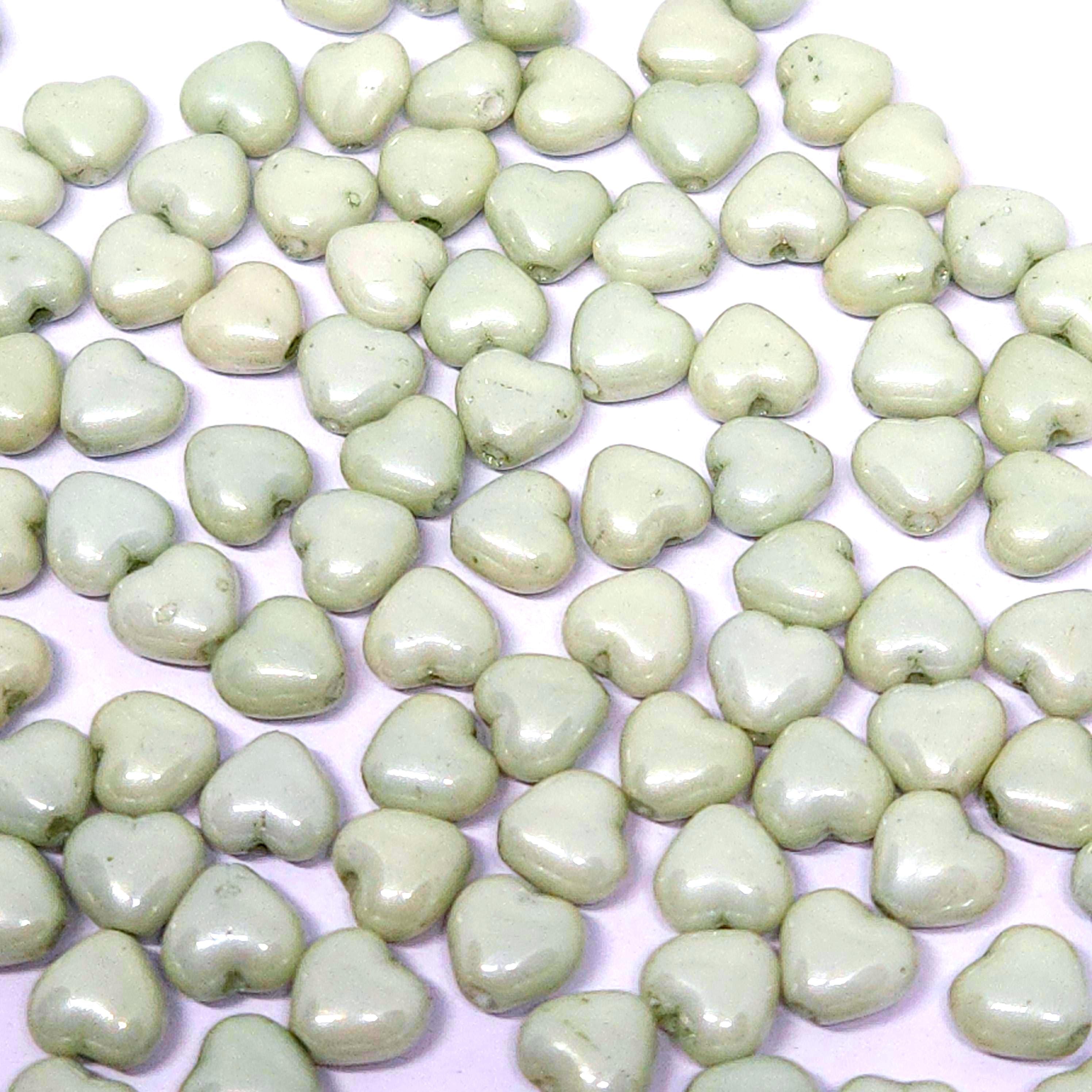 Light Green Lustre Czech Glass Druk Heart Beads 6mm - 30pcs