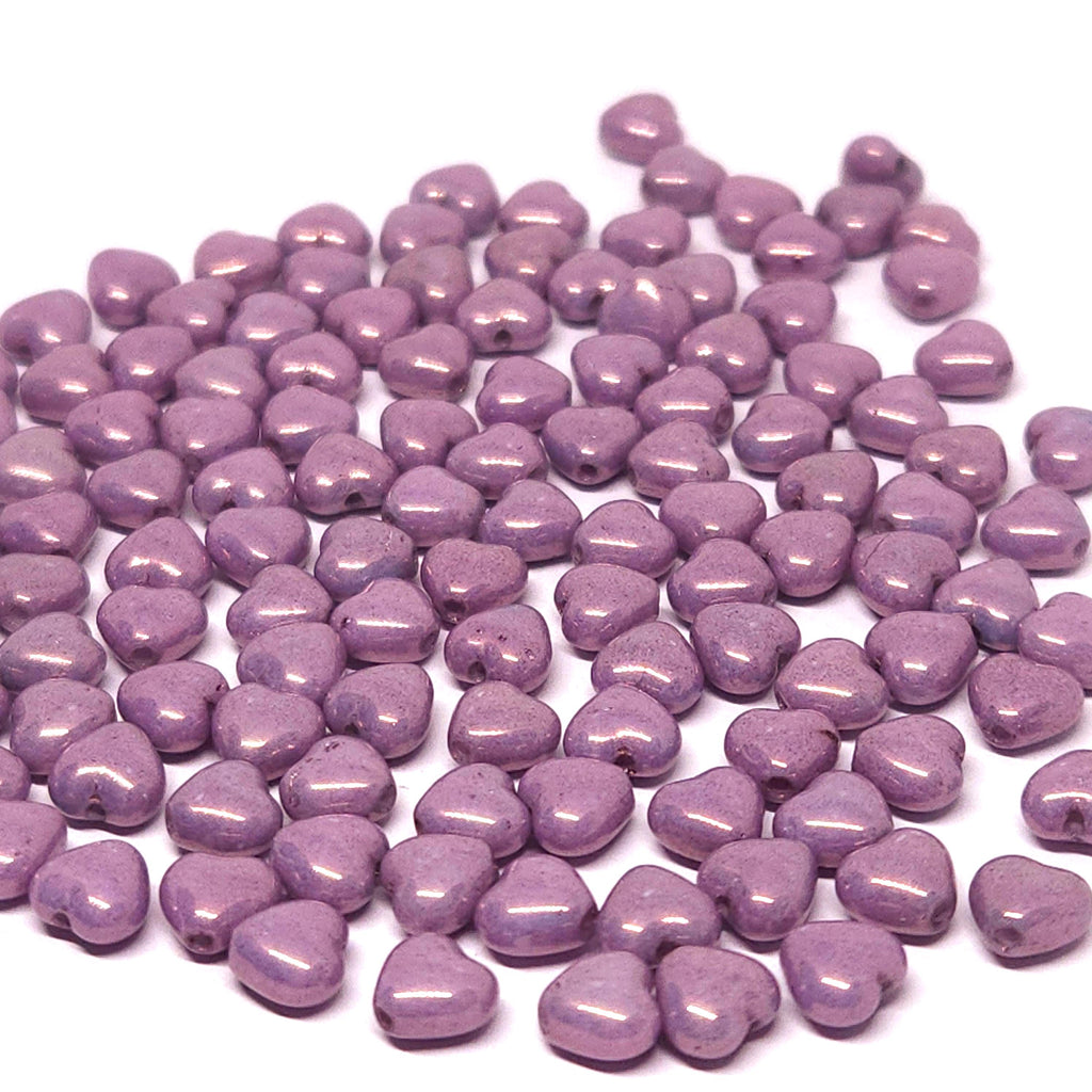 Purple & Metallic Lustre Czech Glass Druk Heart Beads 6mm - 30pcs