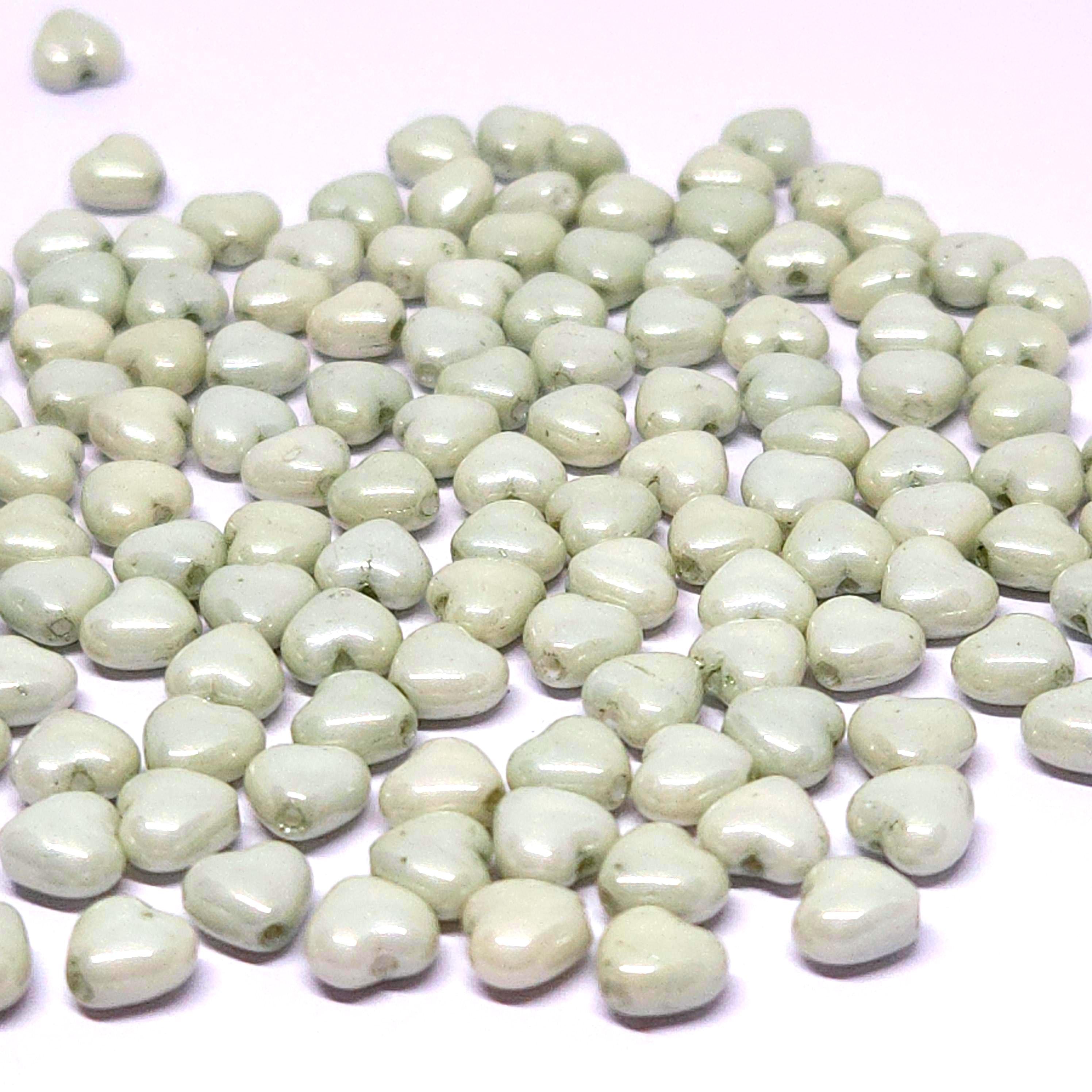 Light Green Lustre Czech Glass Druk Heart Beads 6mm - 30pcs
