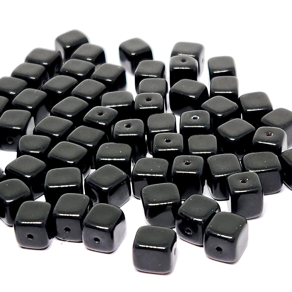 Black Czech Glass Druk Cube Beads 7x6mm - 20pcs