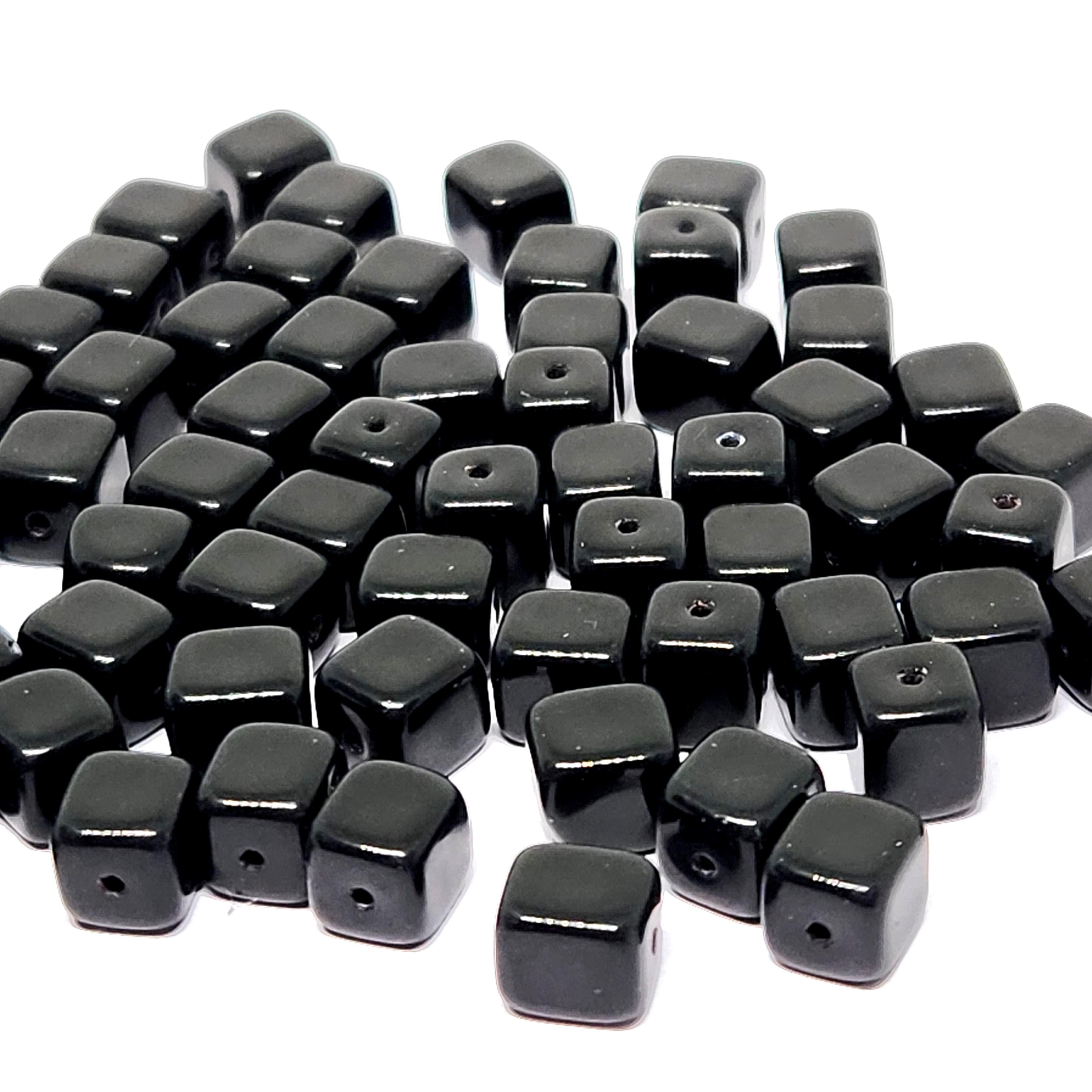 Black Czech Glass Druk Cube Beads 7x6mm - 20pcs