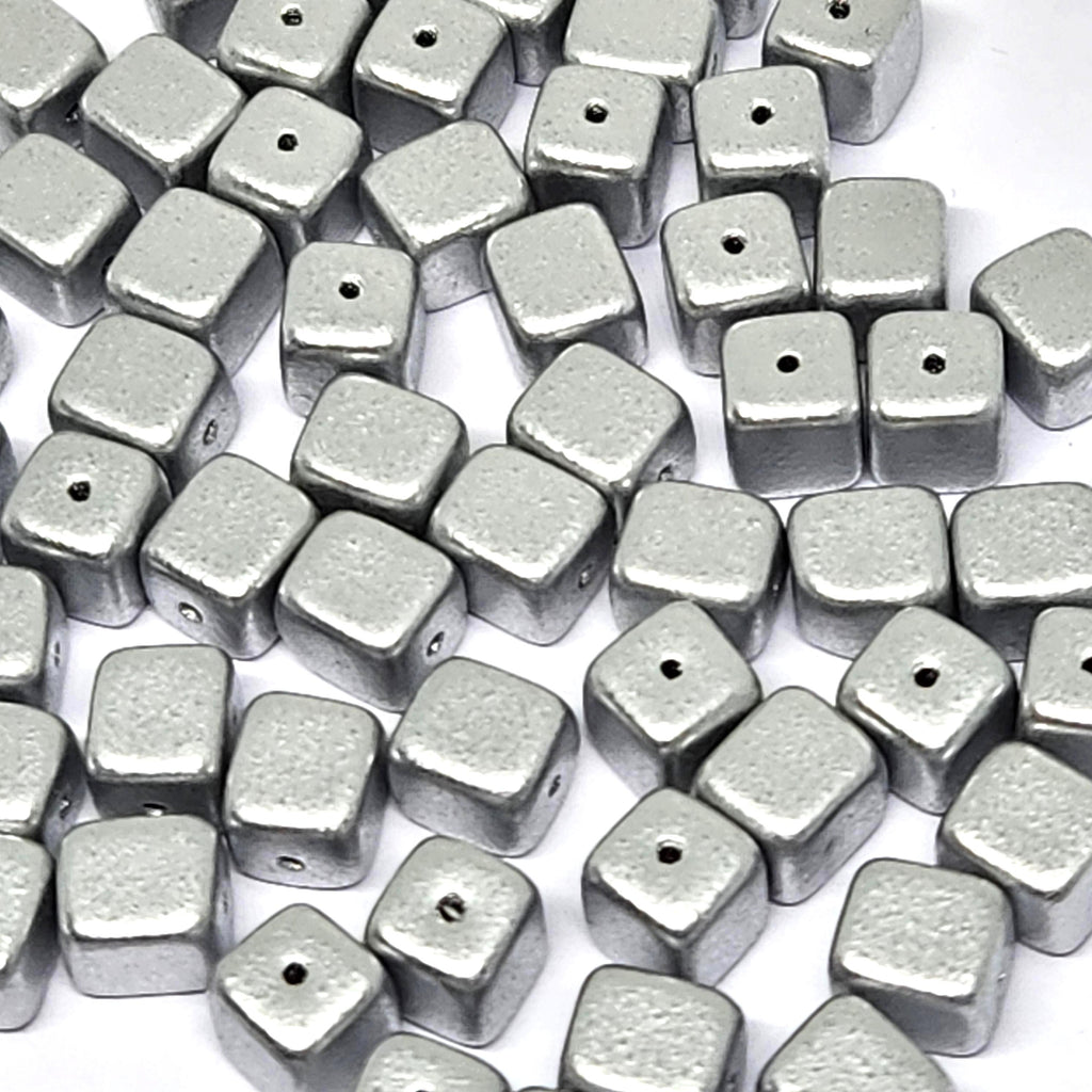 Silver Czech Glass Druk Cube Beads 7x6mm - 20pcs