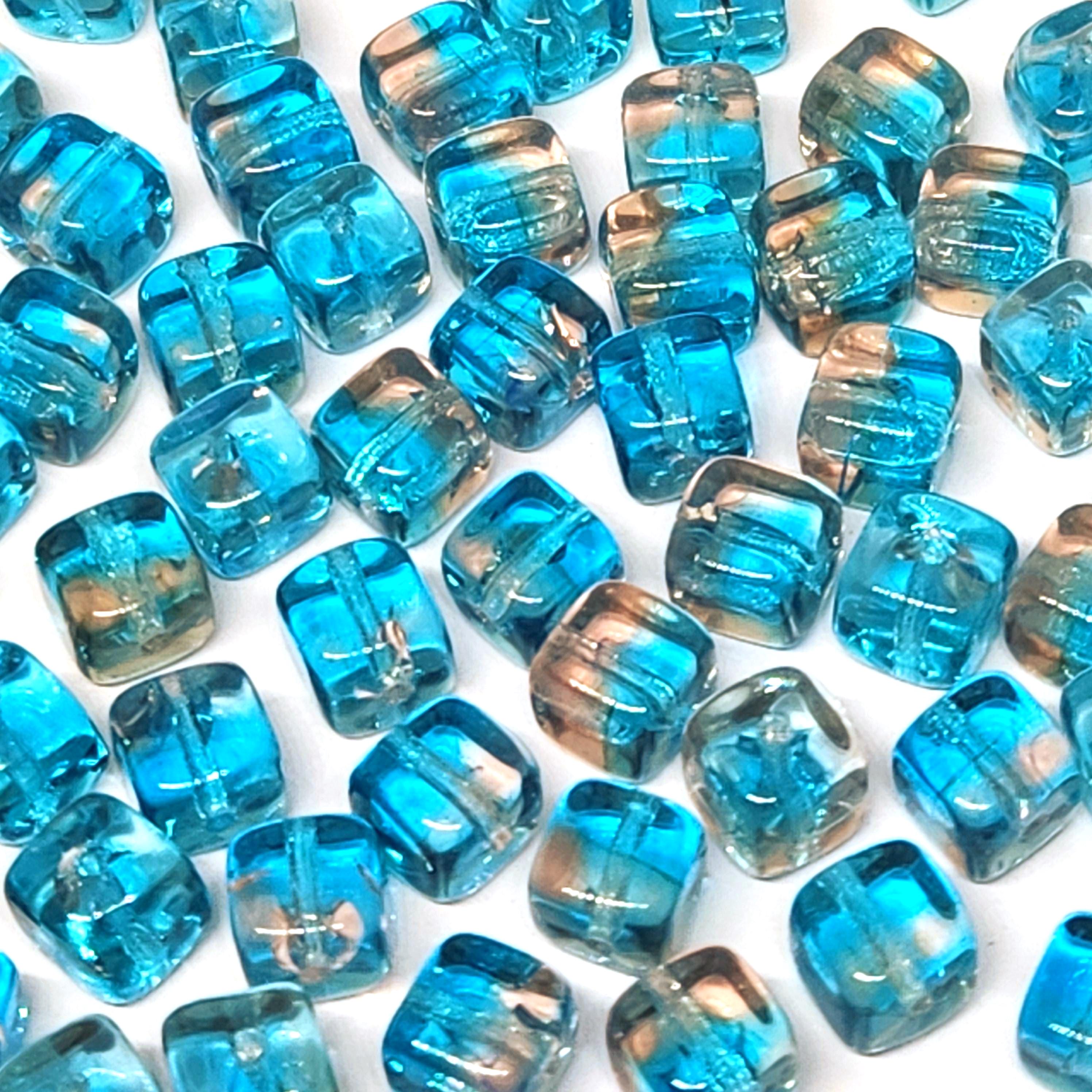 Blue & Pink Czech Glass Druk Cube Beads 6x5mm - 20pcs