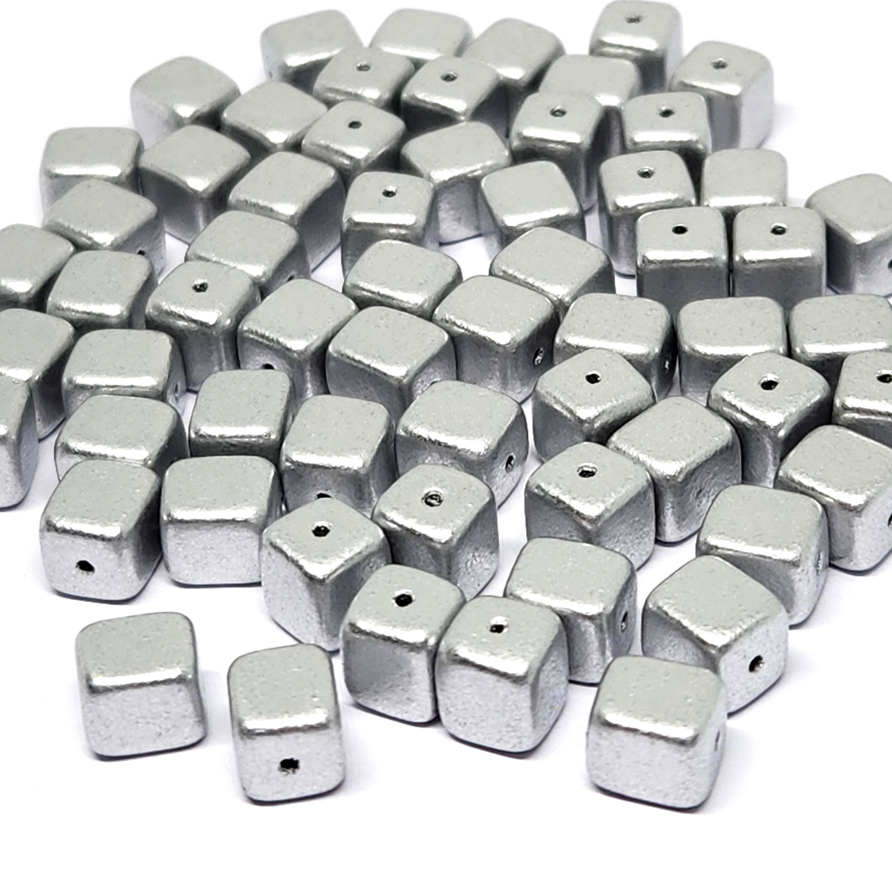 Silver Czech Glass Druk Cube Beads 7x6mm - 20pcs