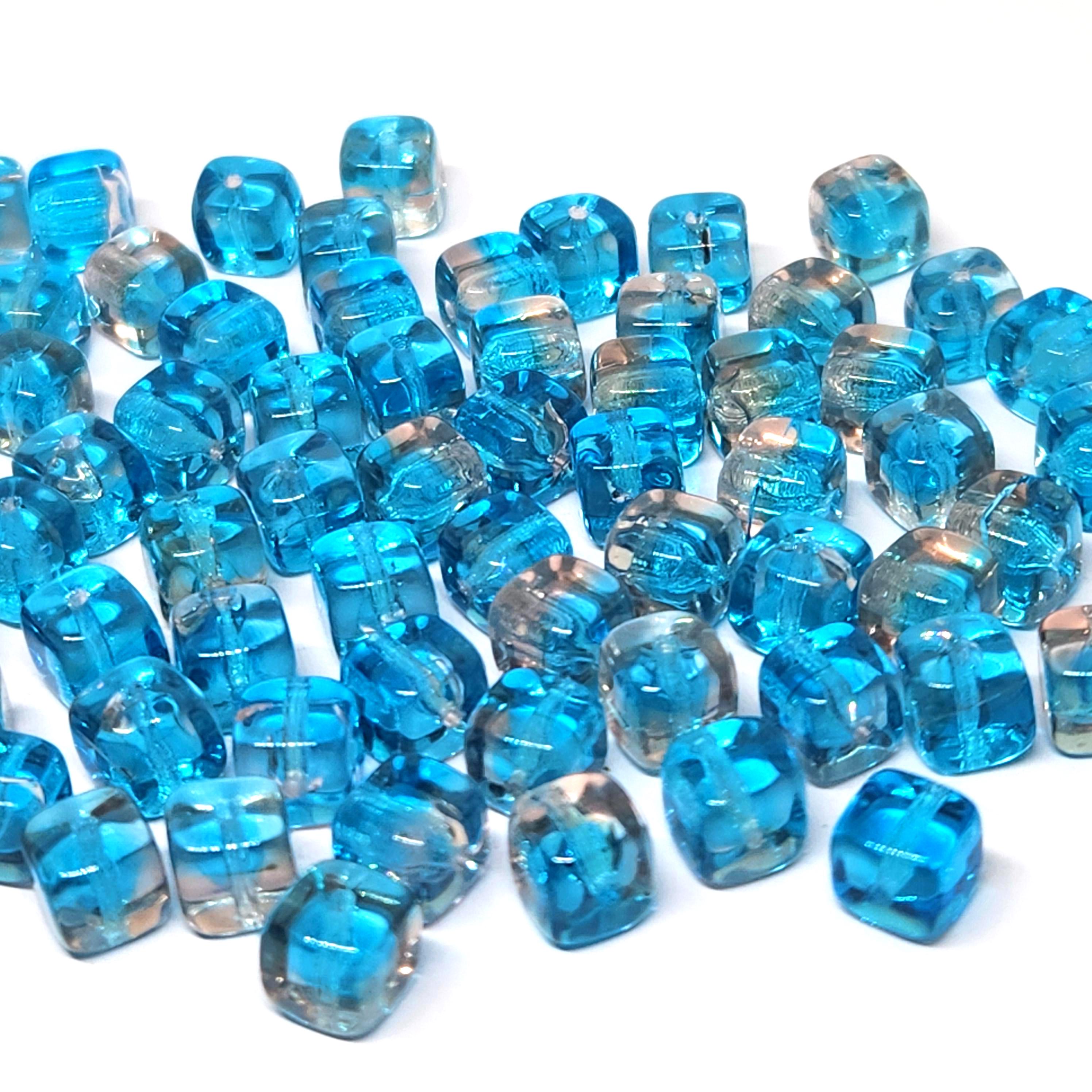 Blue & Pink Czech Glass Druk Cube Beads 6x5mm - 20pcs
