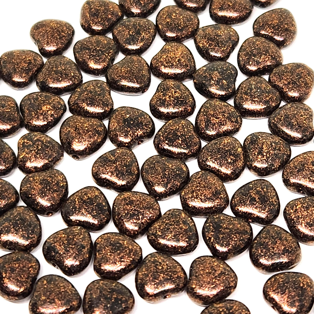 Black & Copper Czech Glass Heart Beads 8mm - 20pcs