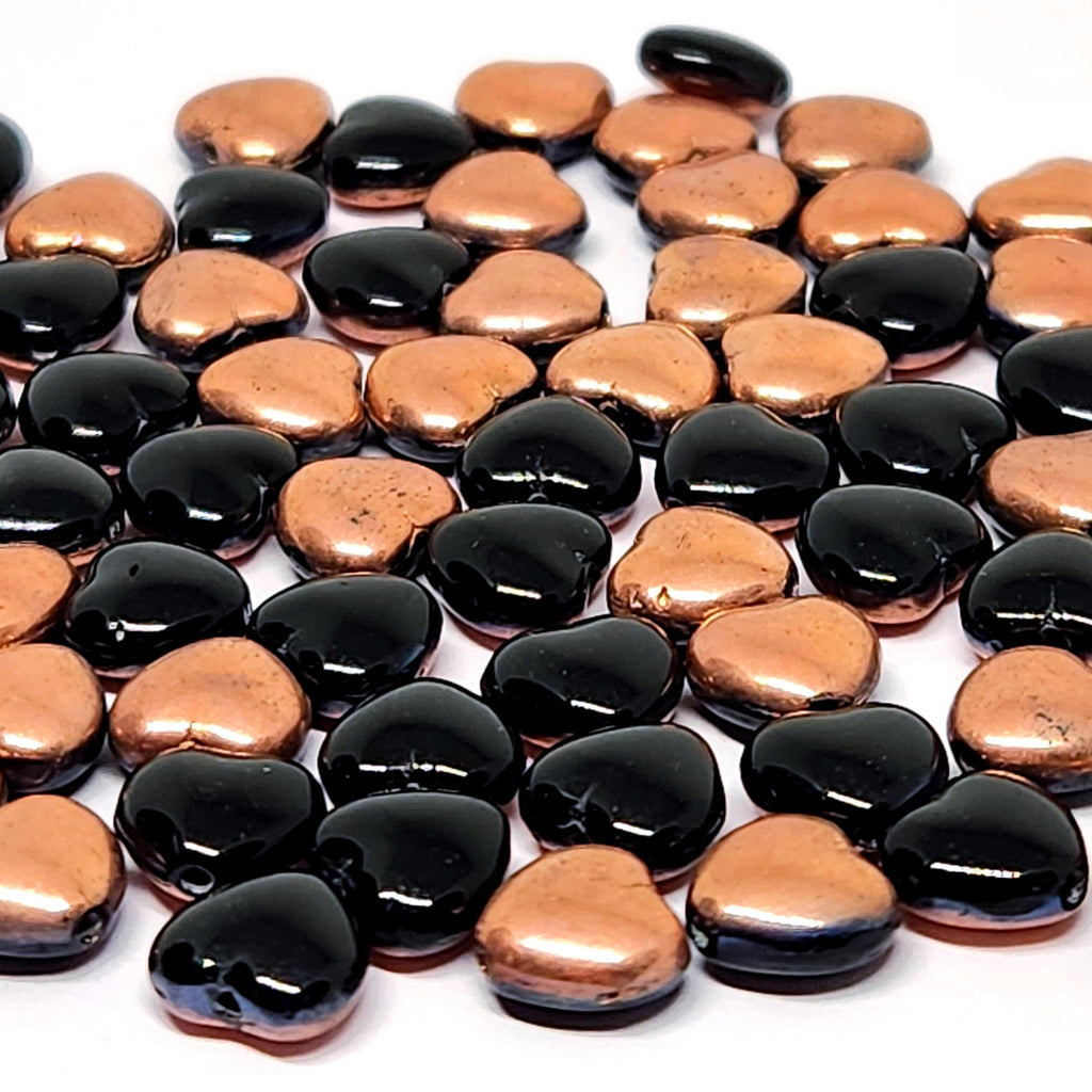 Black & Copper Czech Glass Heart Beads 8mm - 20pcs