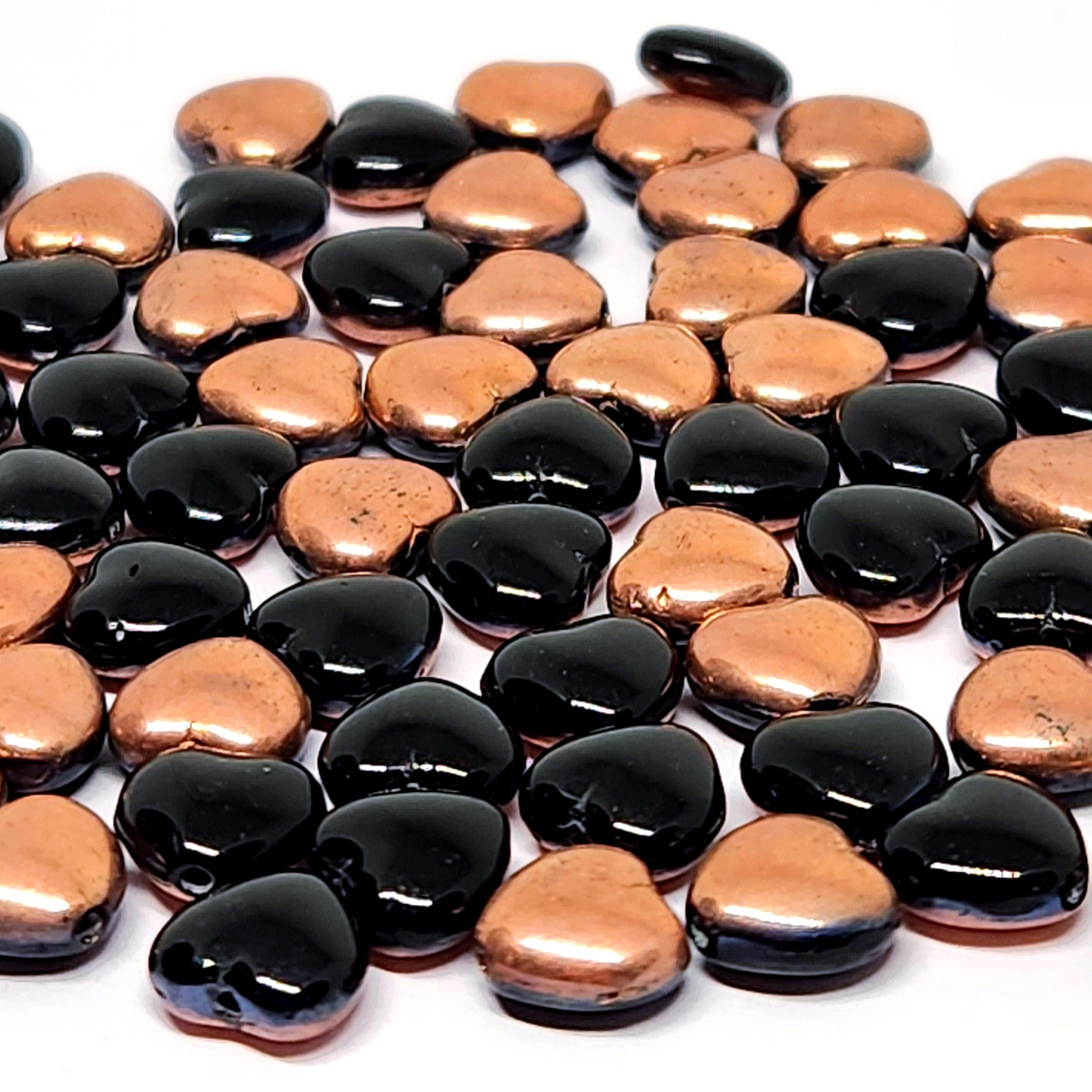 Black & Copper Czech Glass Heart Beads 8mm - 20pcs