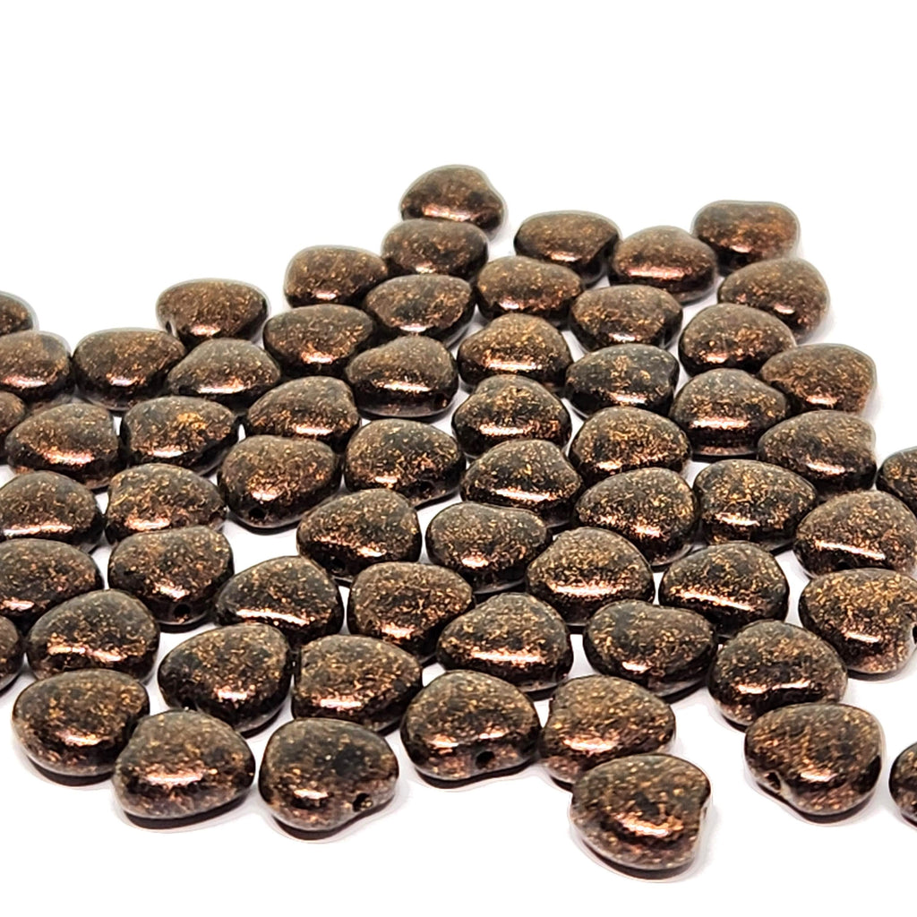 Black & Copper Czech Glass Heart Beads 8mm - 20pcs