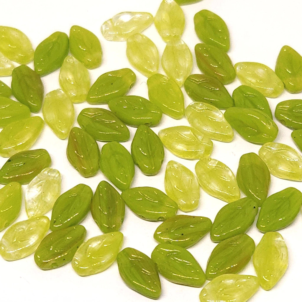 Green & Red Czech Glass Leaf Beads 10x6mm - 30pcs