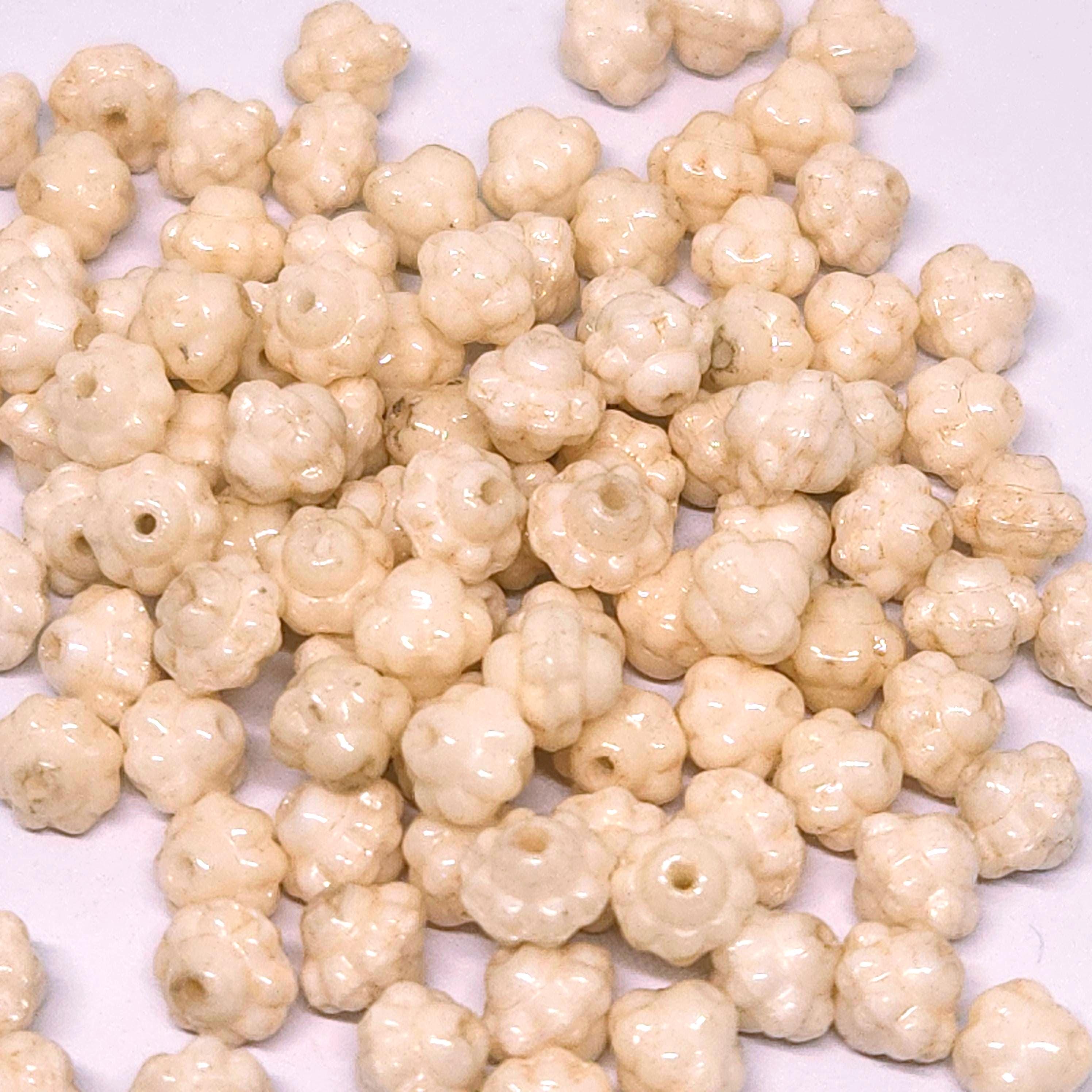 Beige Opaque Czech Glass Bicone Beads 6mm - 40pcs