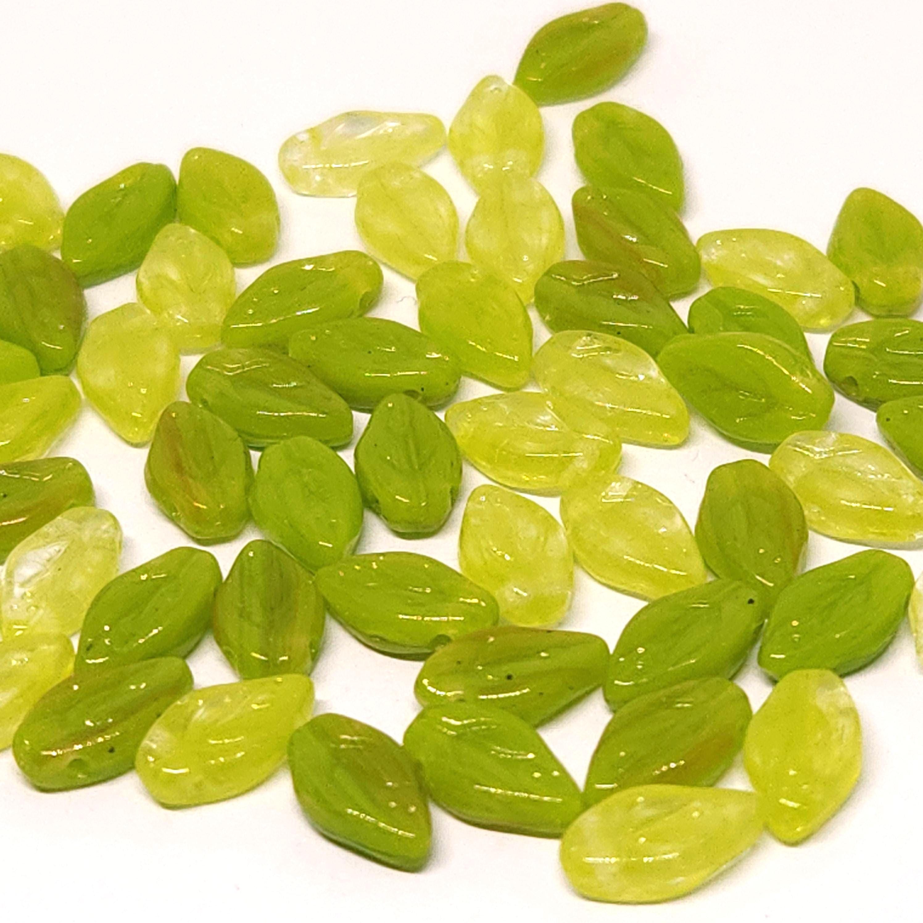 Green & Red Czech Glass Leaf Beads 10x6mm - 30pcs