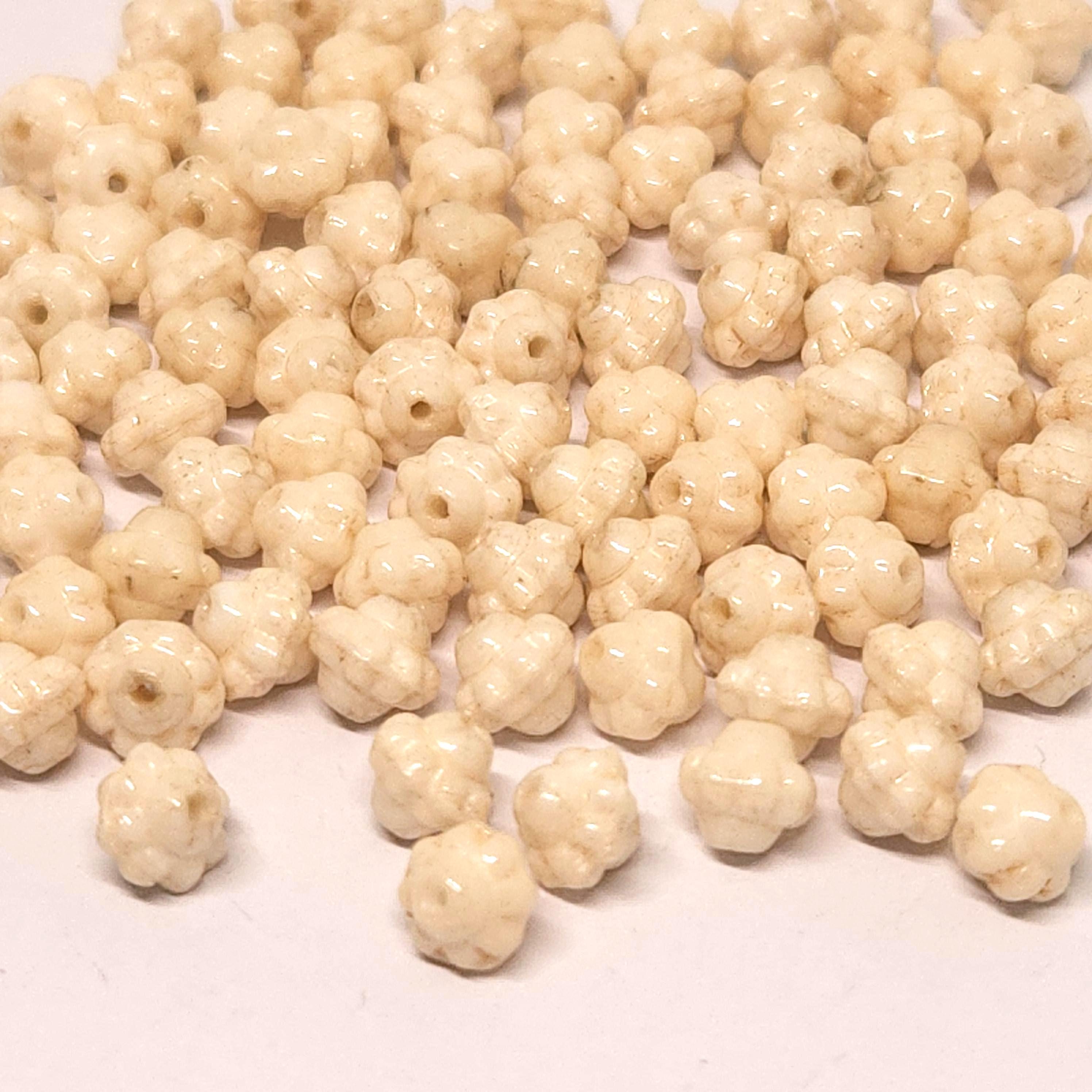 Beige Opaque Czech Glass Bicone Beads 6mm - 40pcs