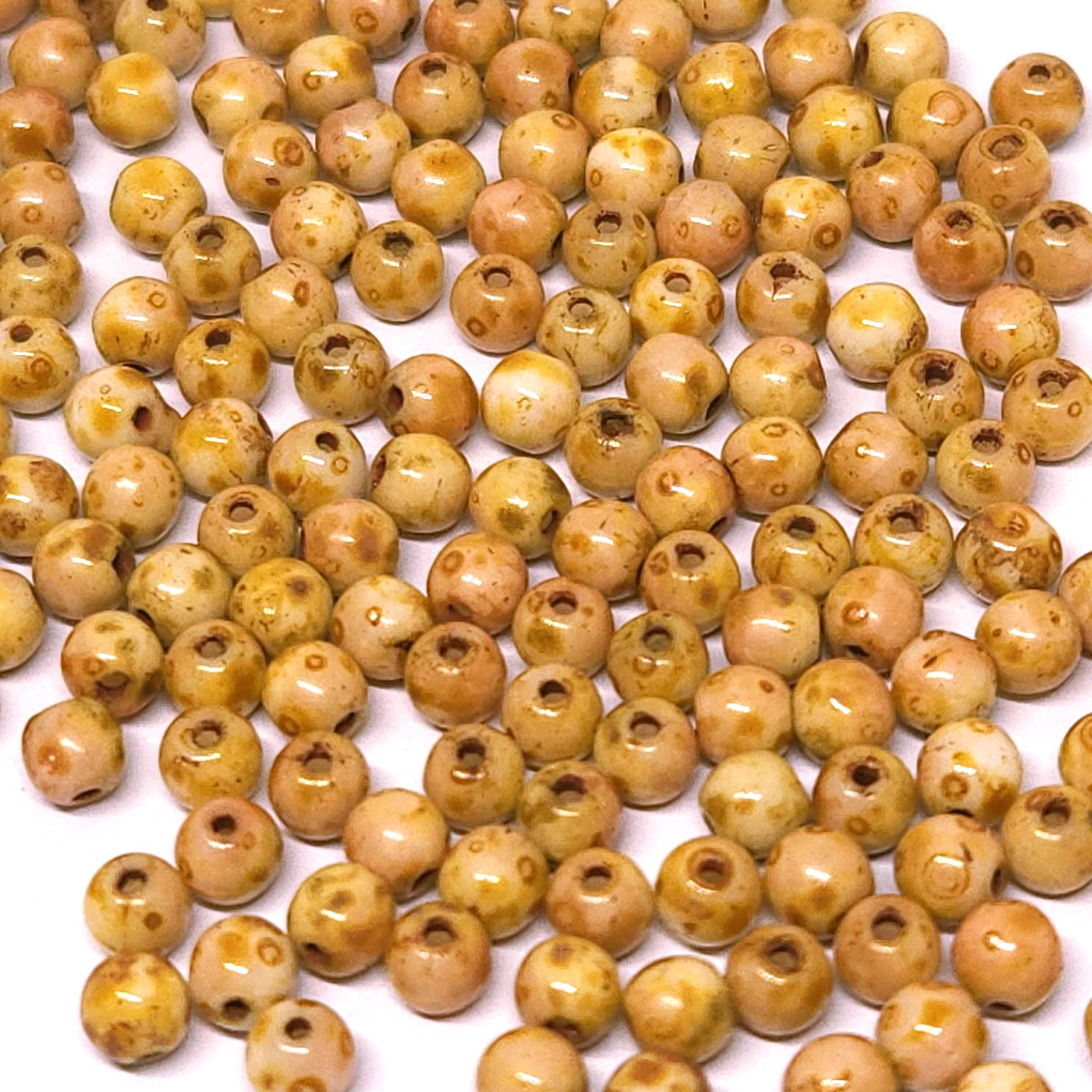 Brown & Pink Picasso Czech Glass Beads, 4mm - 60pcs