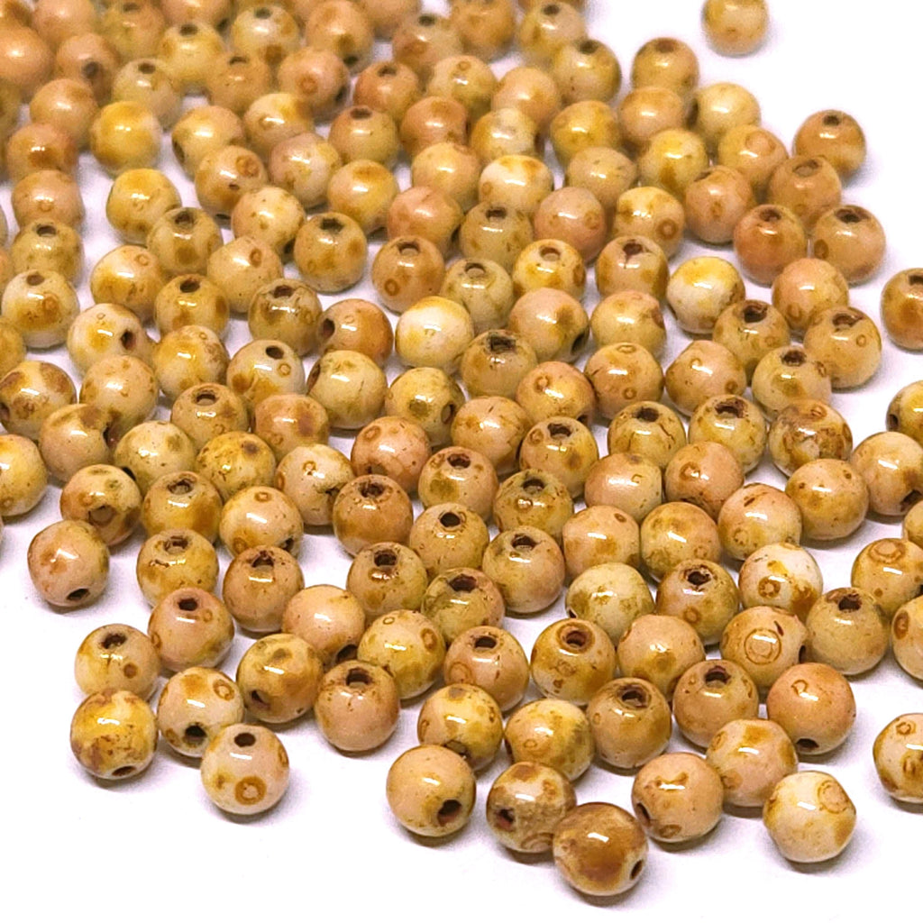 Brown & Pink Picasso Czech Glass Beads, 4mm - 60pcs
