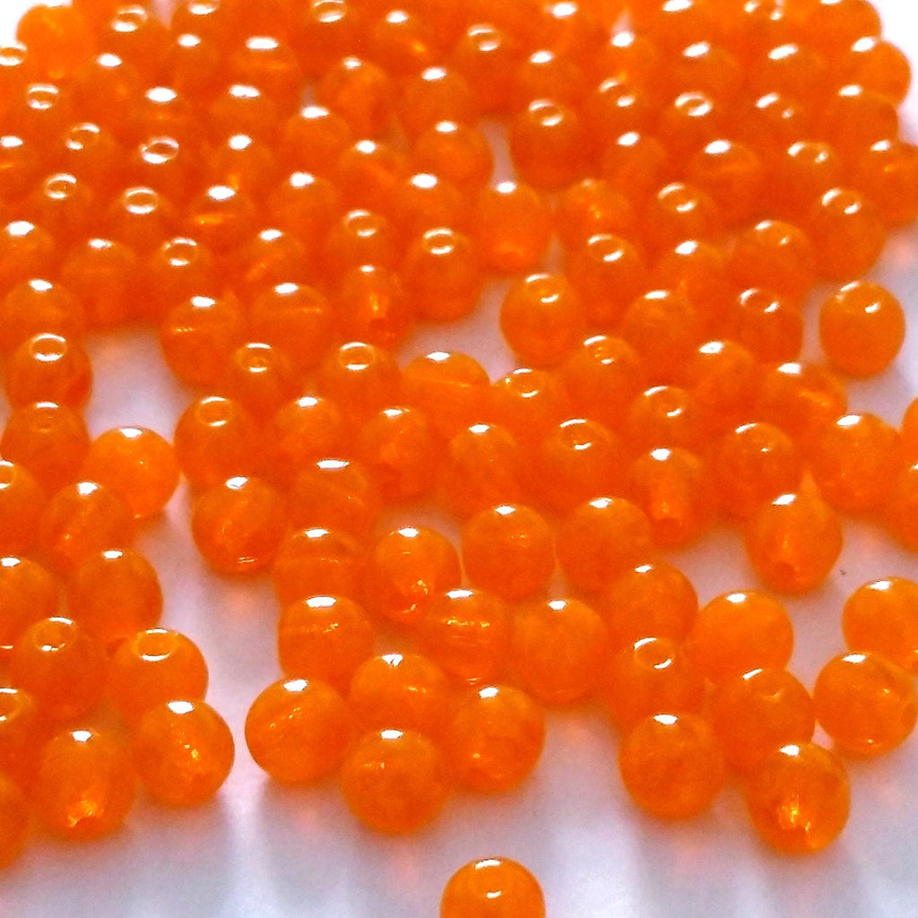 Orange Semi-Transparent Czech Glass Round Beads 4mm - 60pcs