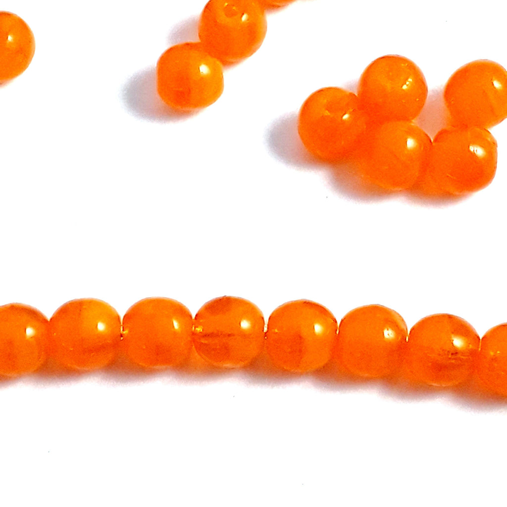 Orange Semi-Transparent Czech Glass Round Beads 4mm - 60pcs