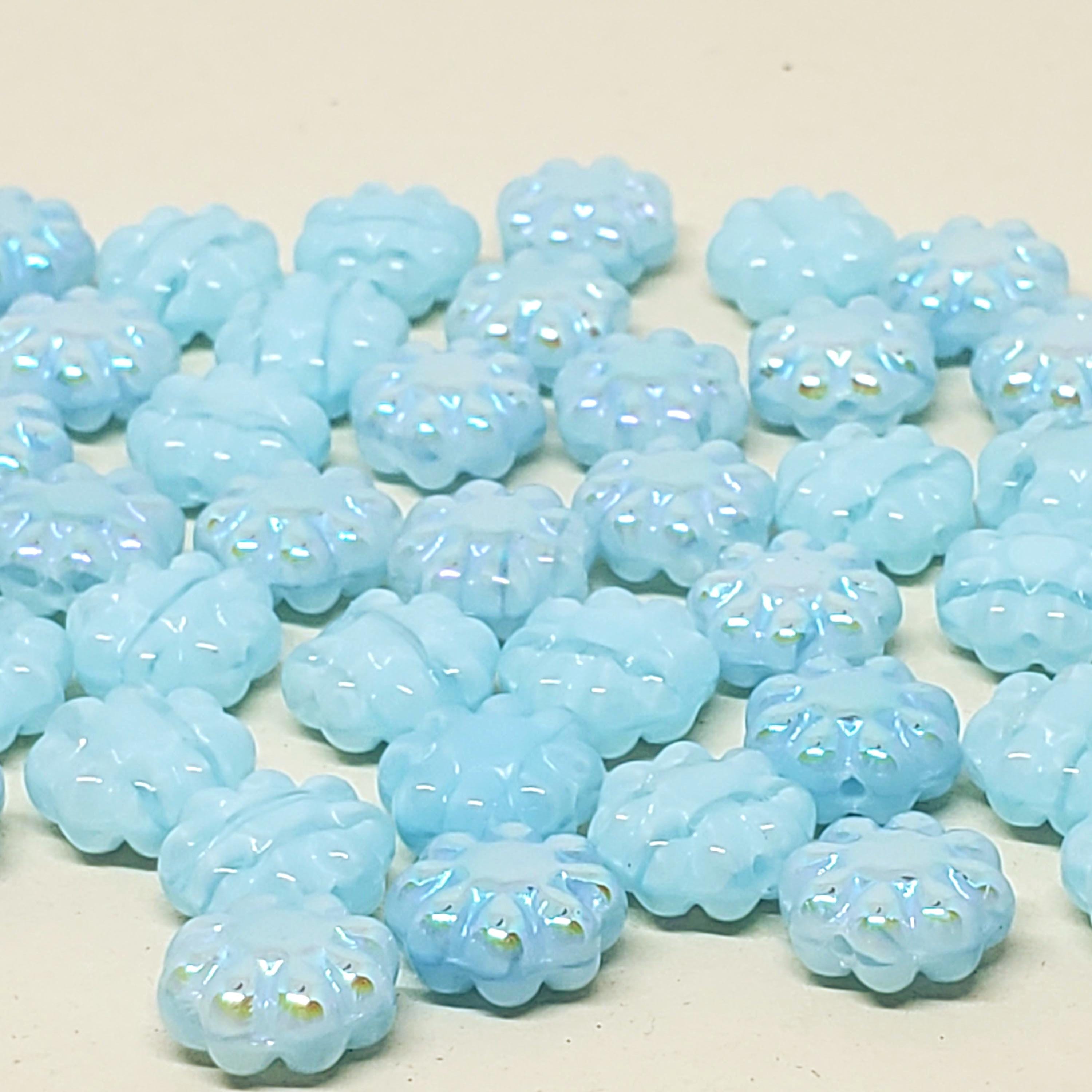Light Blue AB Iridescent Hawaiian Flower Czech Glass Beads 9mm - 10pcs