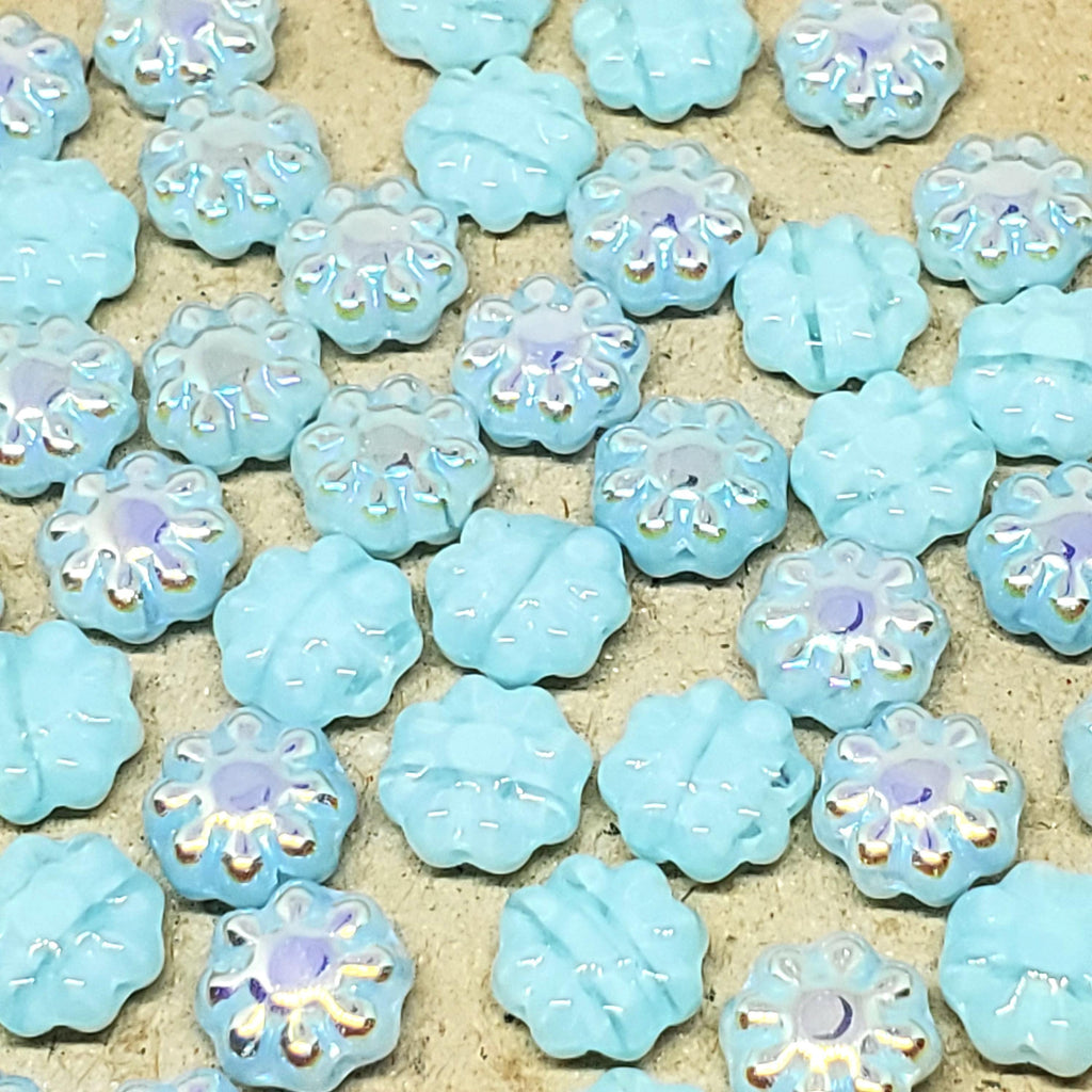 Light Blue AB Iridescent Hawaiian Flower Czech Glass Beads 9mm - 10pcs