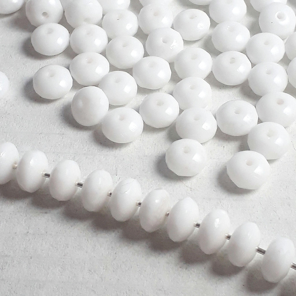 White Opaque Faceted Czech Glass Rondelle 4x7mm - 20pcs