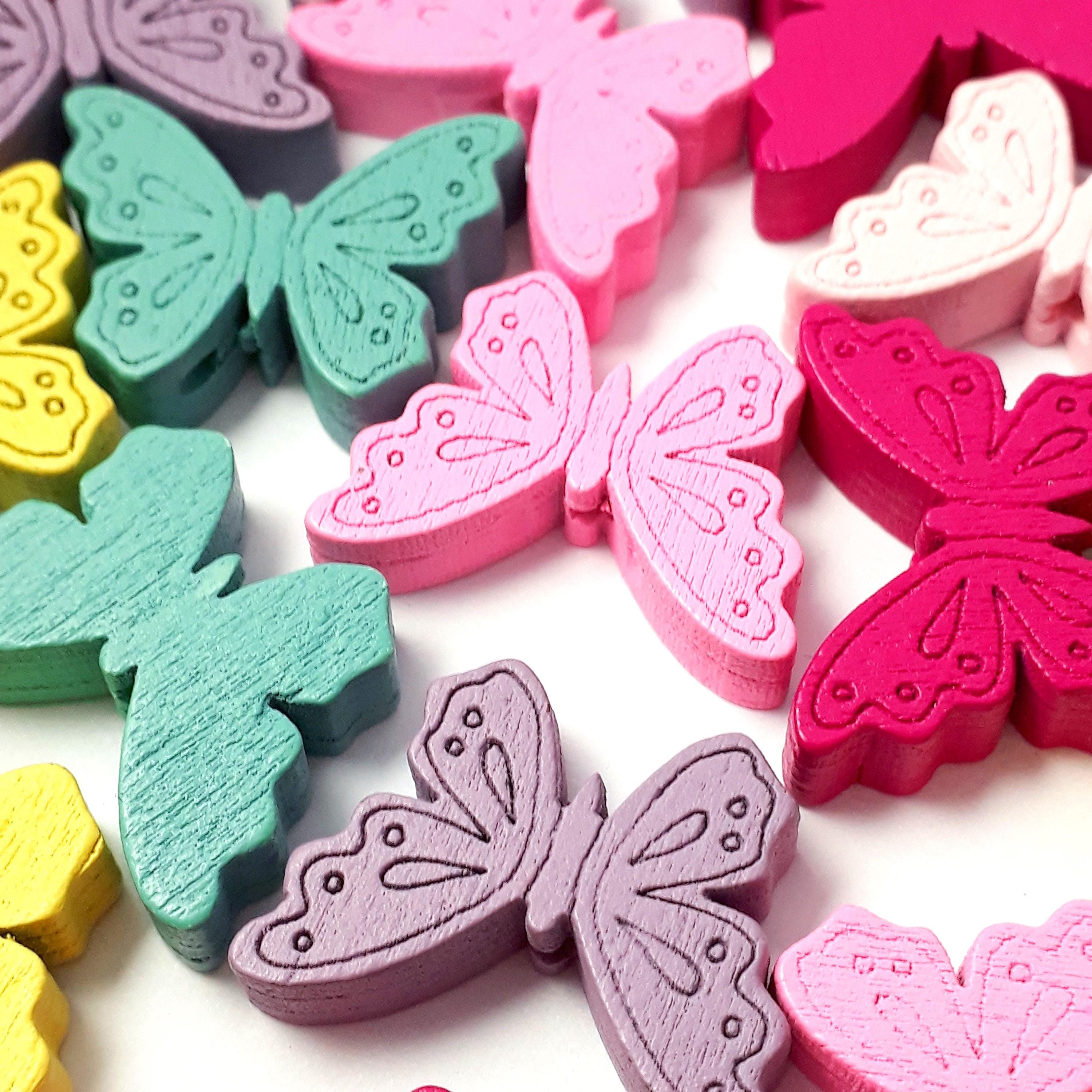 Wood Butterfly Mixed Colour 24x18mm - 10pcs