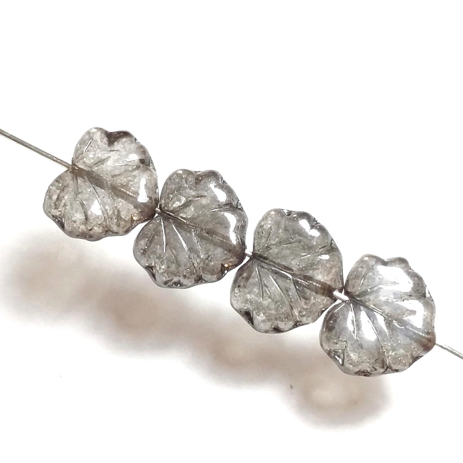 Grey & Silver Lustre Czech Glass Leaf 13x11mm - 10pcs