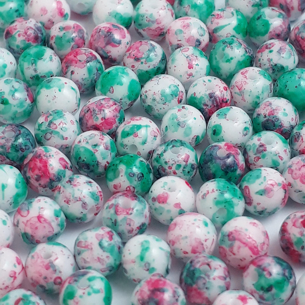 White, Green & Pink Mottled Czech Glass Round 4mm - 60pcs