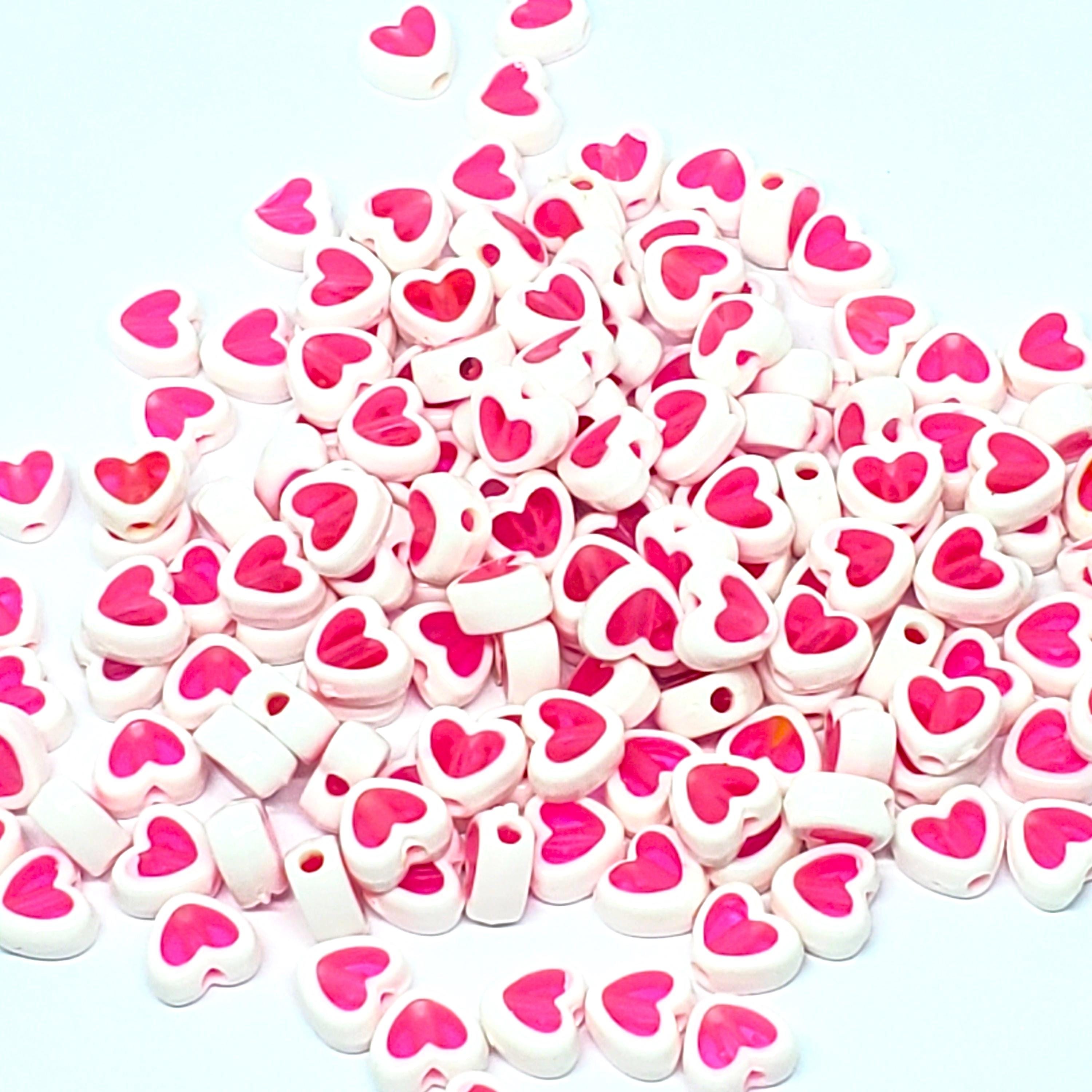 White & Pink Heart Acrylic 8x7mm - 50pcs