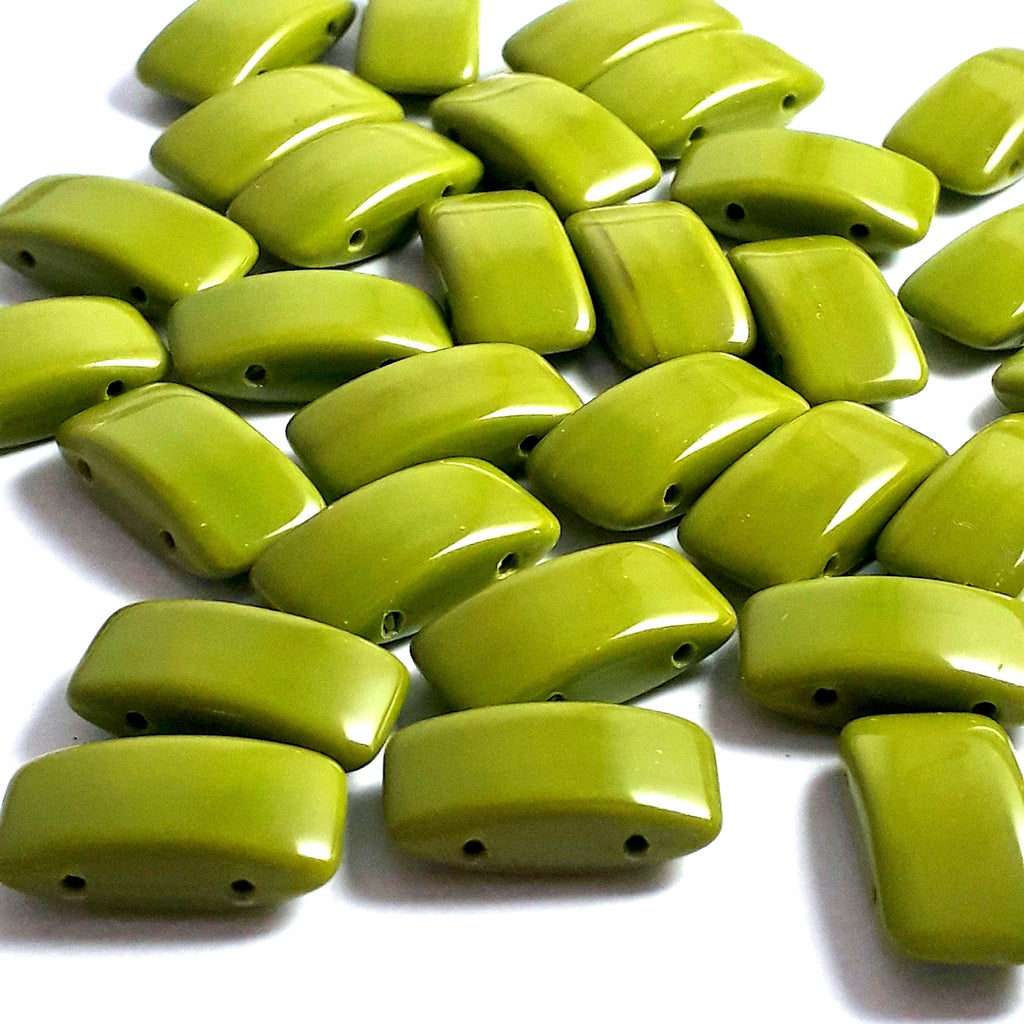 2-Hole Green Czech Glass Oval 17x9mm - 6pcs