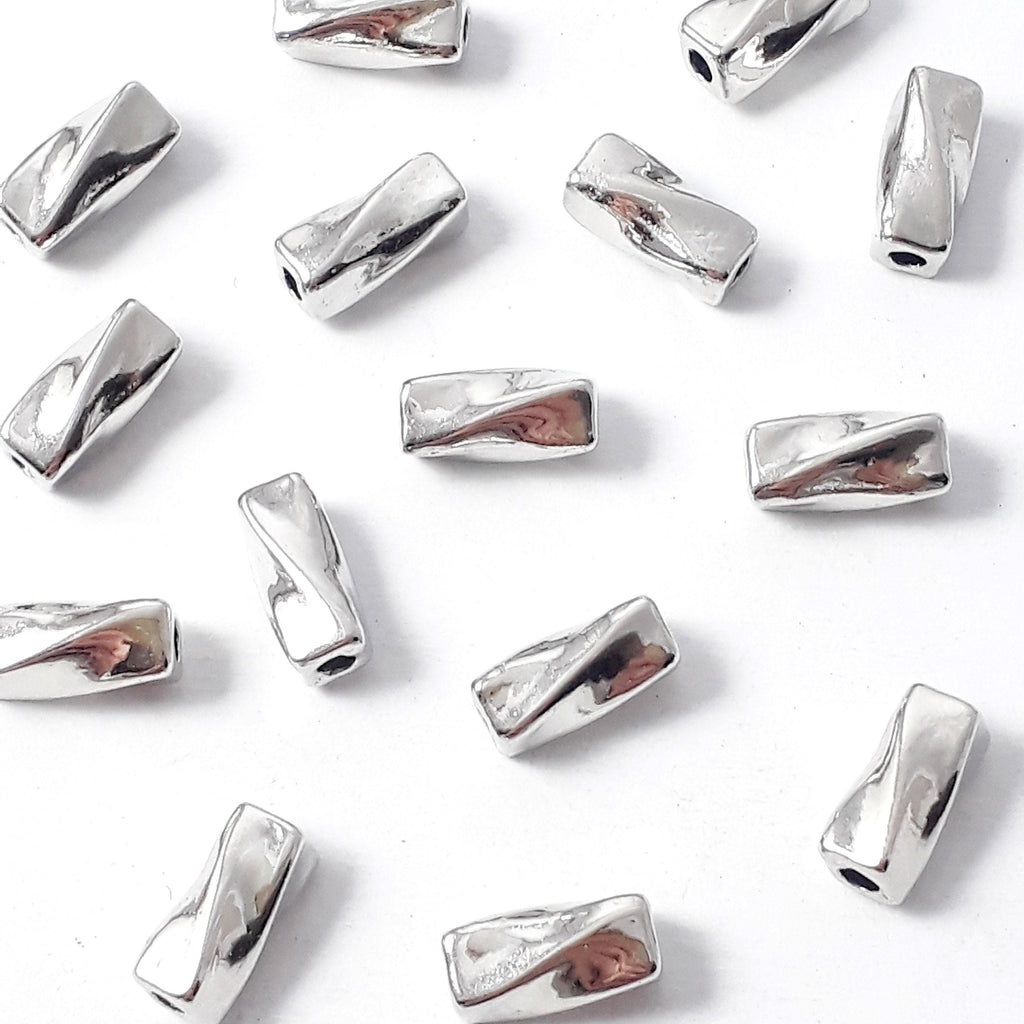 Twisted Square Tube Beads Silver Tone 8x4mm - 25pcs
