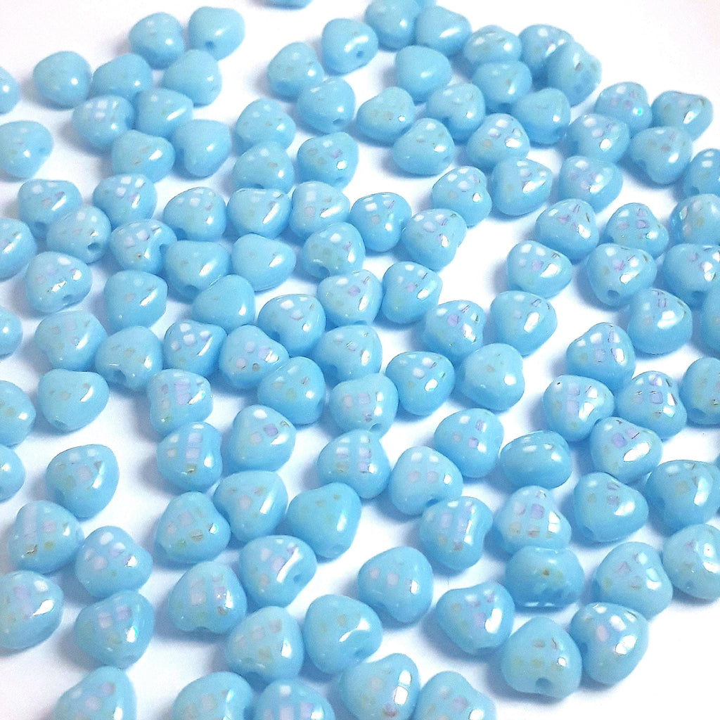 Blue & Checked Shimmer Heart Czech Glass 6mm - 20pcs