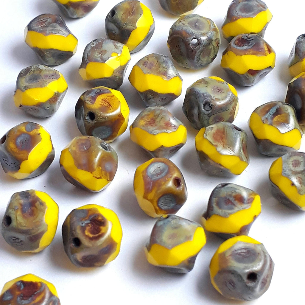 Yellow Picasso Faceted Bicone Czech Glass 9x8mm - 6pcs