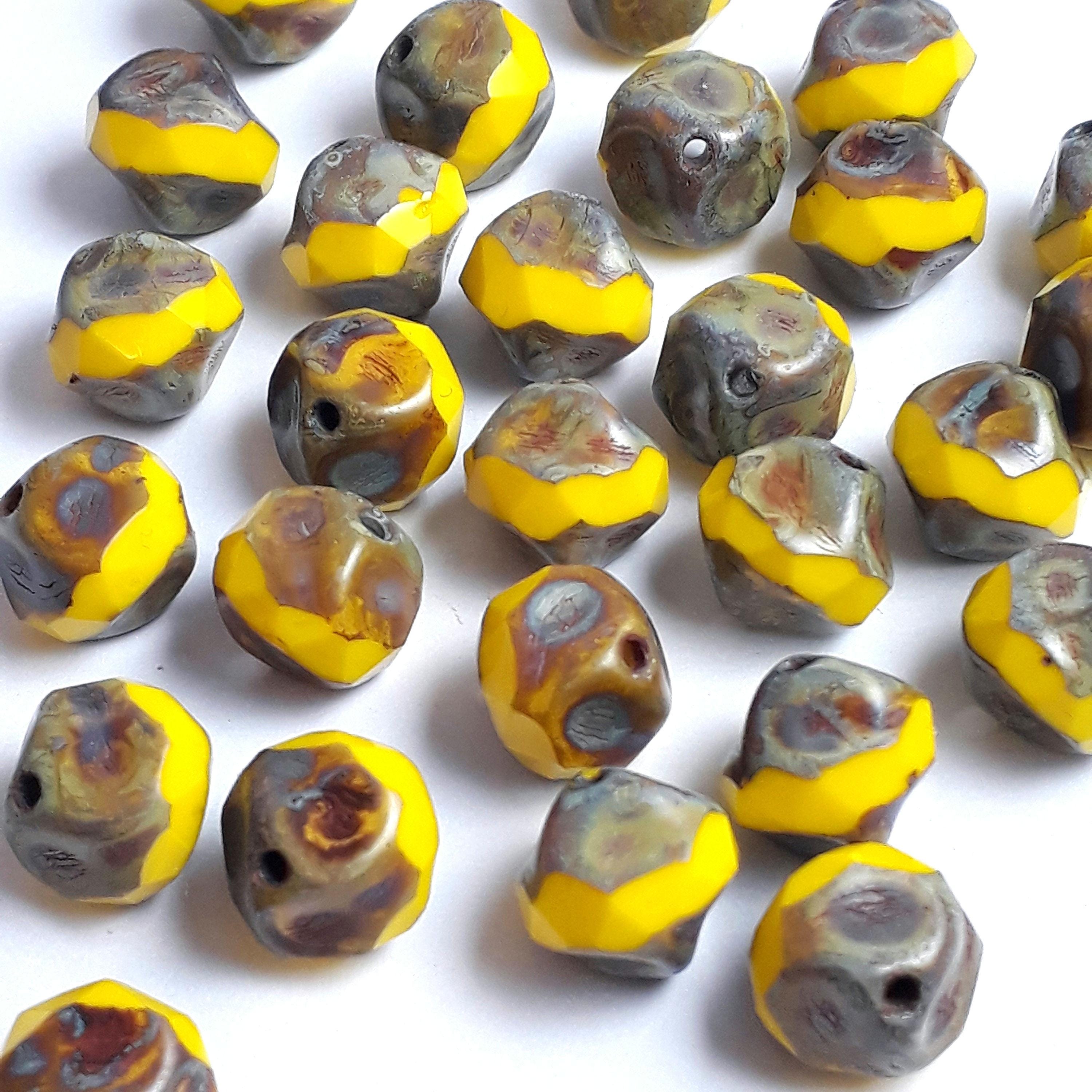 Yellow Picasso Faceted Bicone Czech Glass 9x8mm - 6pcs