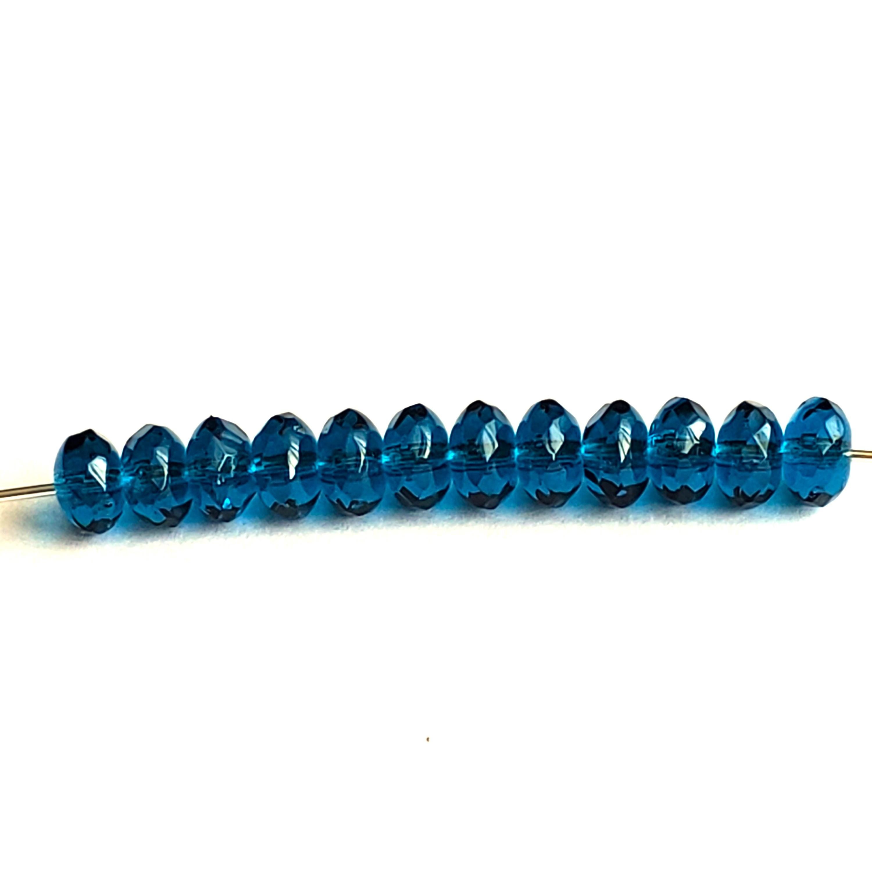 Ocean Blue Transparent Czech Glass Faceted Rondelle 7x4mm - 20pcs