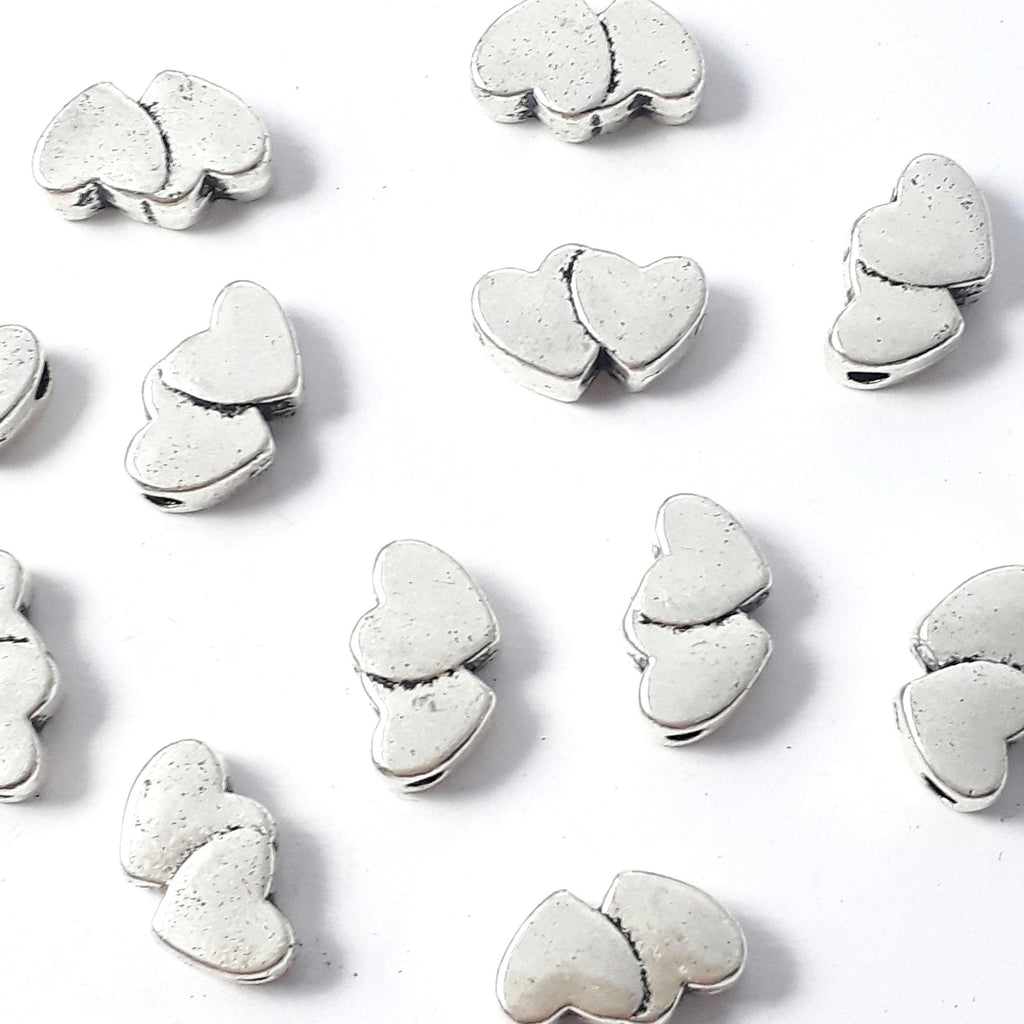 Double Heart Antique Silver 12x7mm - 10pcs