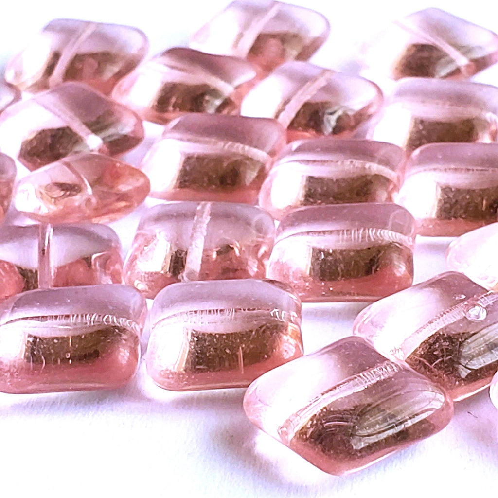 Pink Czech Glass Puffed Square 14mm - 10pcs