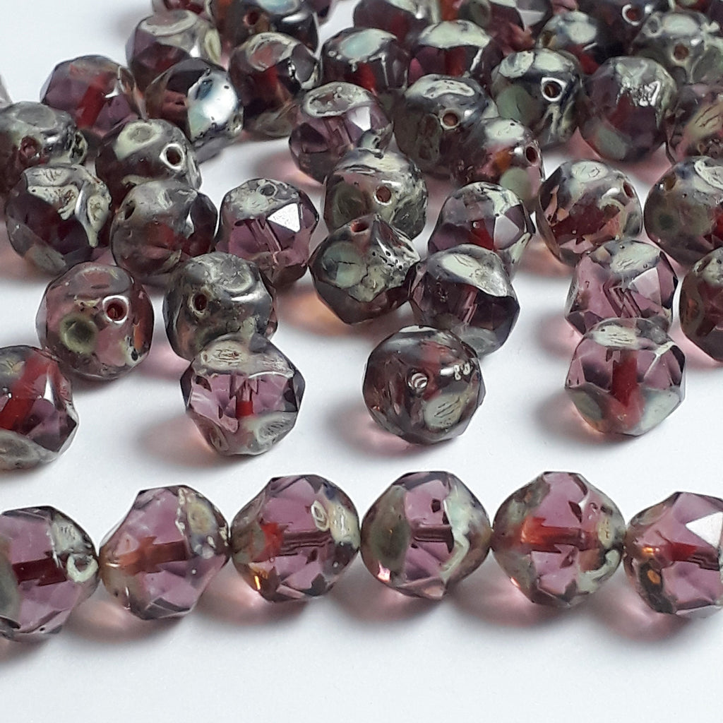 Amethyst Czech Glass Pinched Rondelle 9x8mm - 6pcs