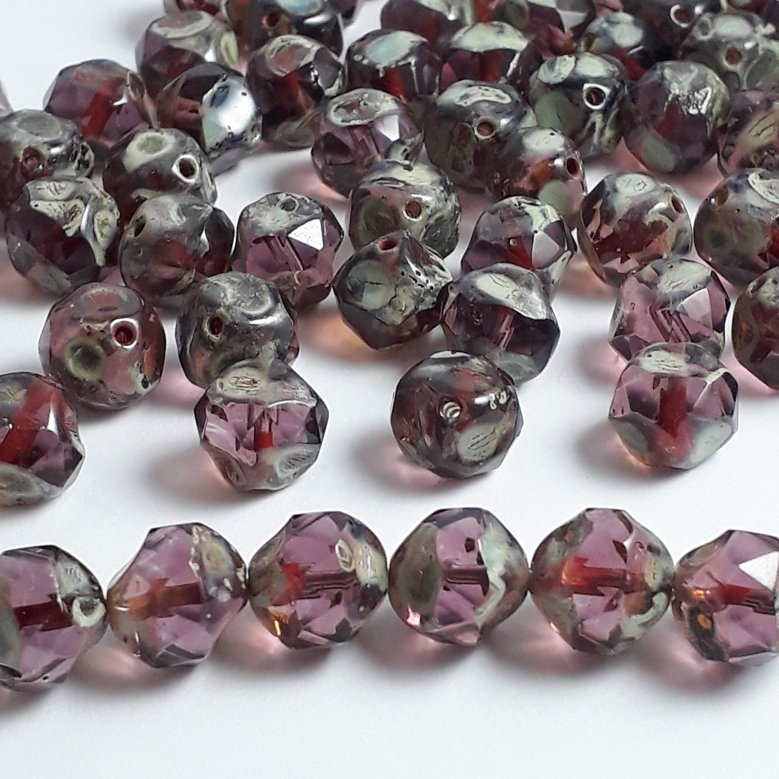 Amethyst Czech Glass Pinched Rondelle 9x8mm - 6pcs