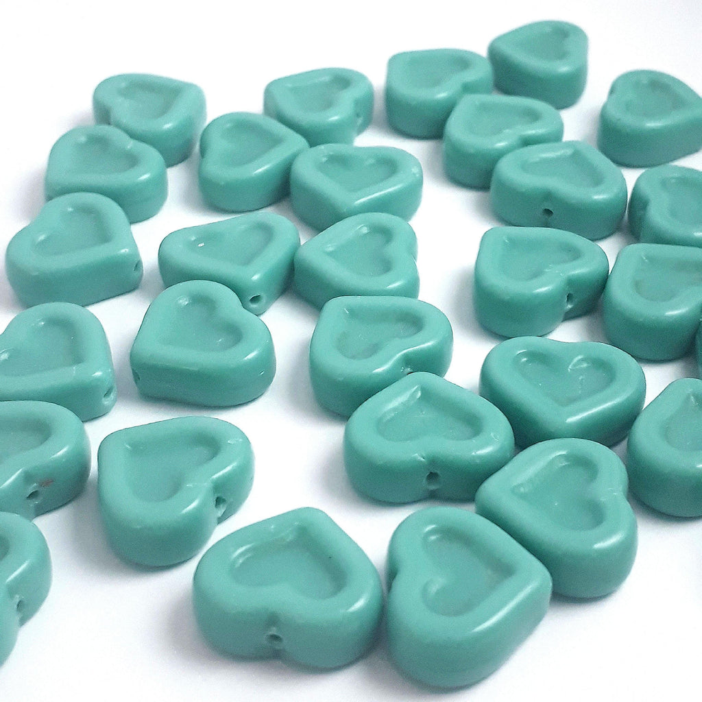 Turquoise Heart Czech Glass 14x12mm - 6pcs