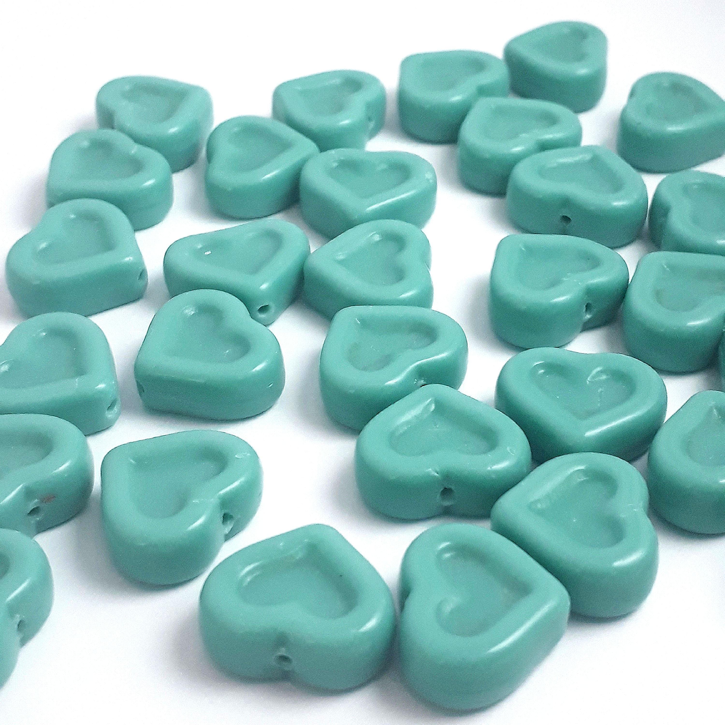Turquoise Heart Czech Glass 14x12mm - 6pcs