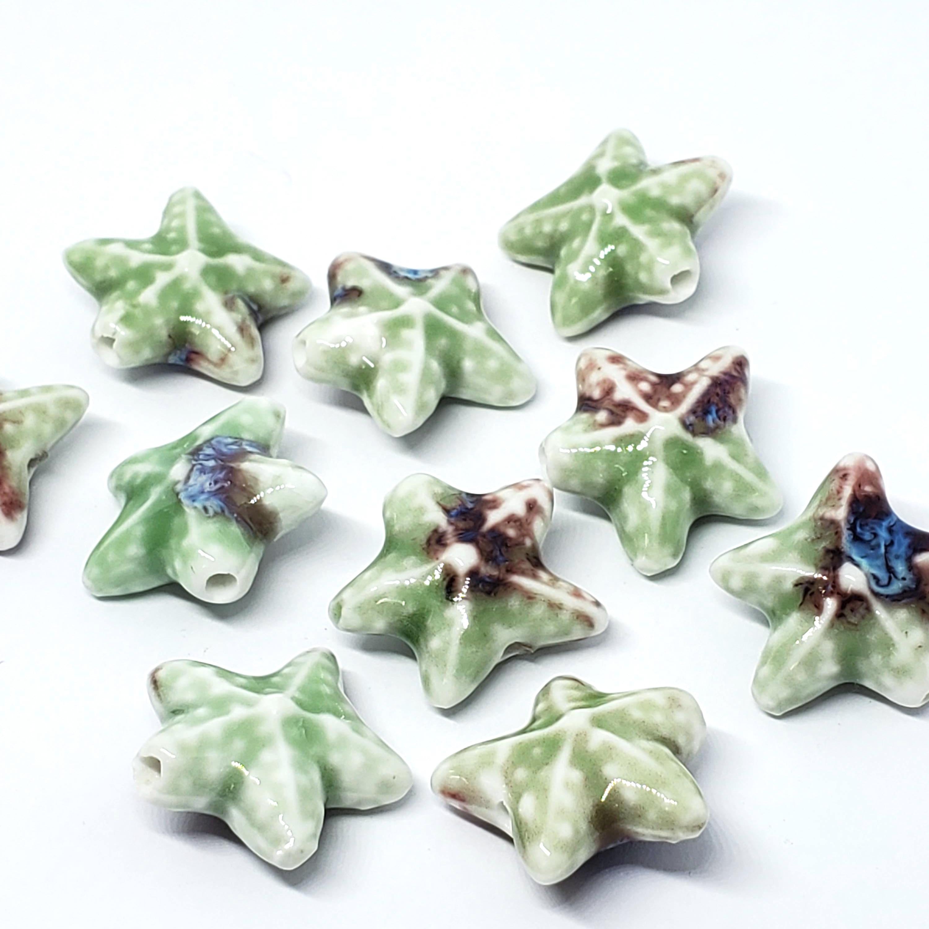 Starfish Glazed Ceramic Light Green Multicolour 22mm - 2pcs
