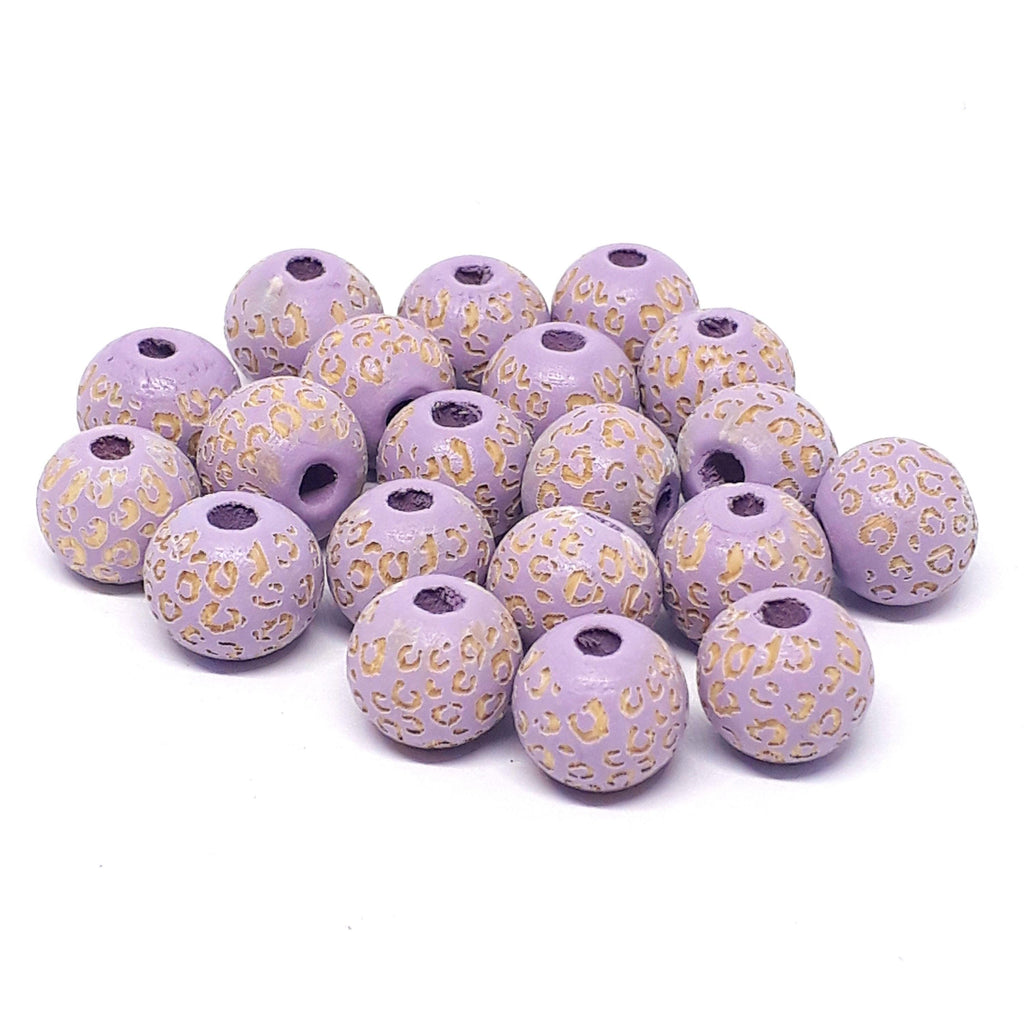 Purple Leopard Print Carved Wood Round 10x9mm - 5pcs