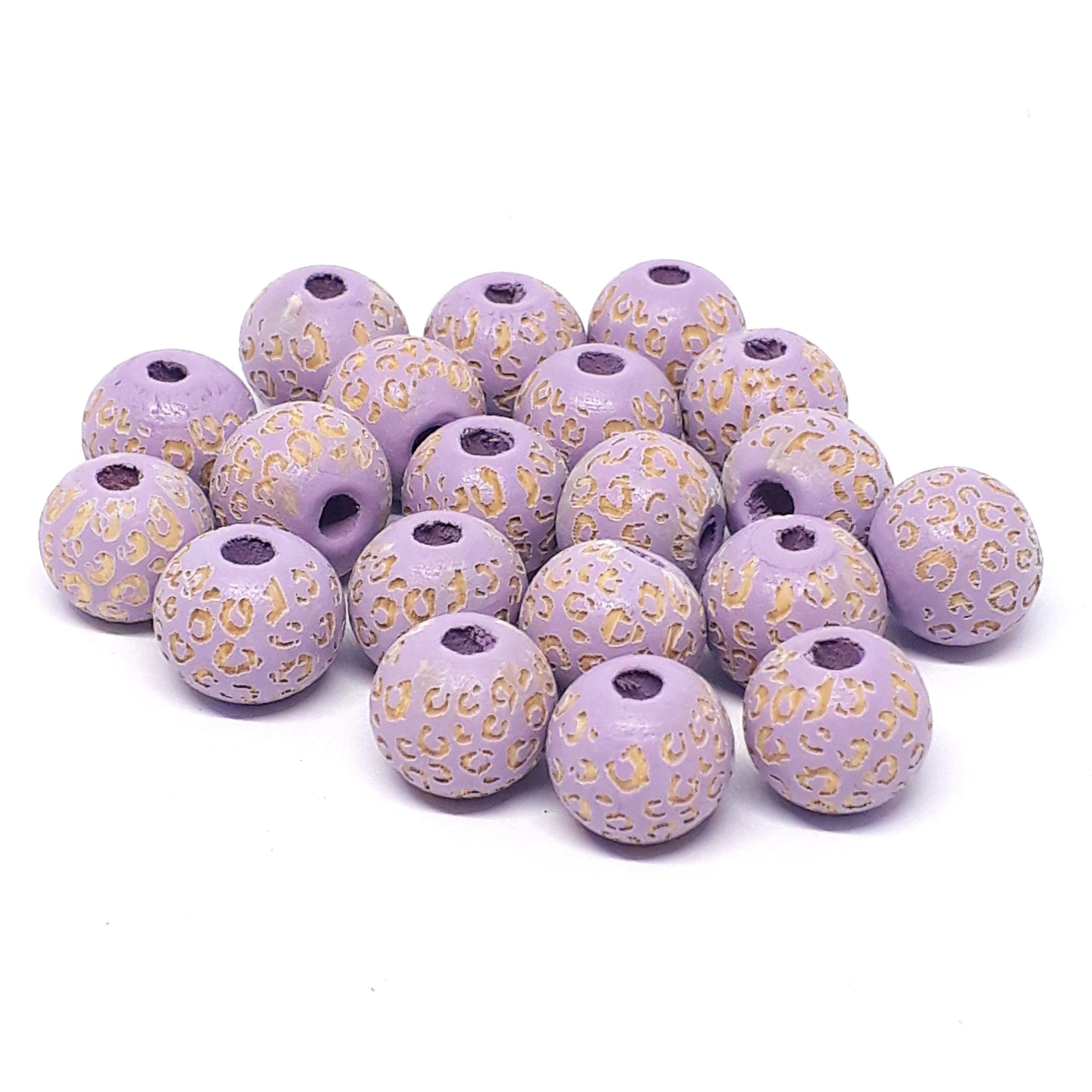 Purple Leopard Print Carved Wood Round 10x9mm - 5pcs