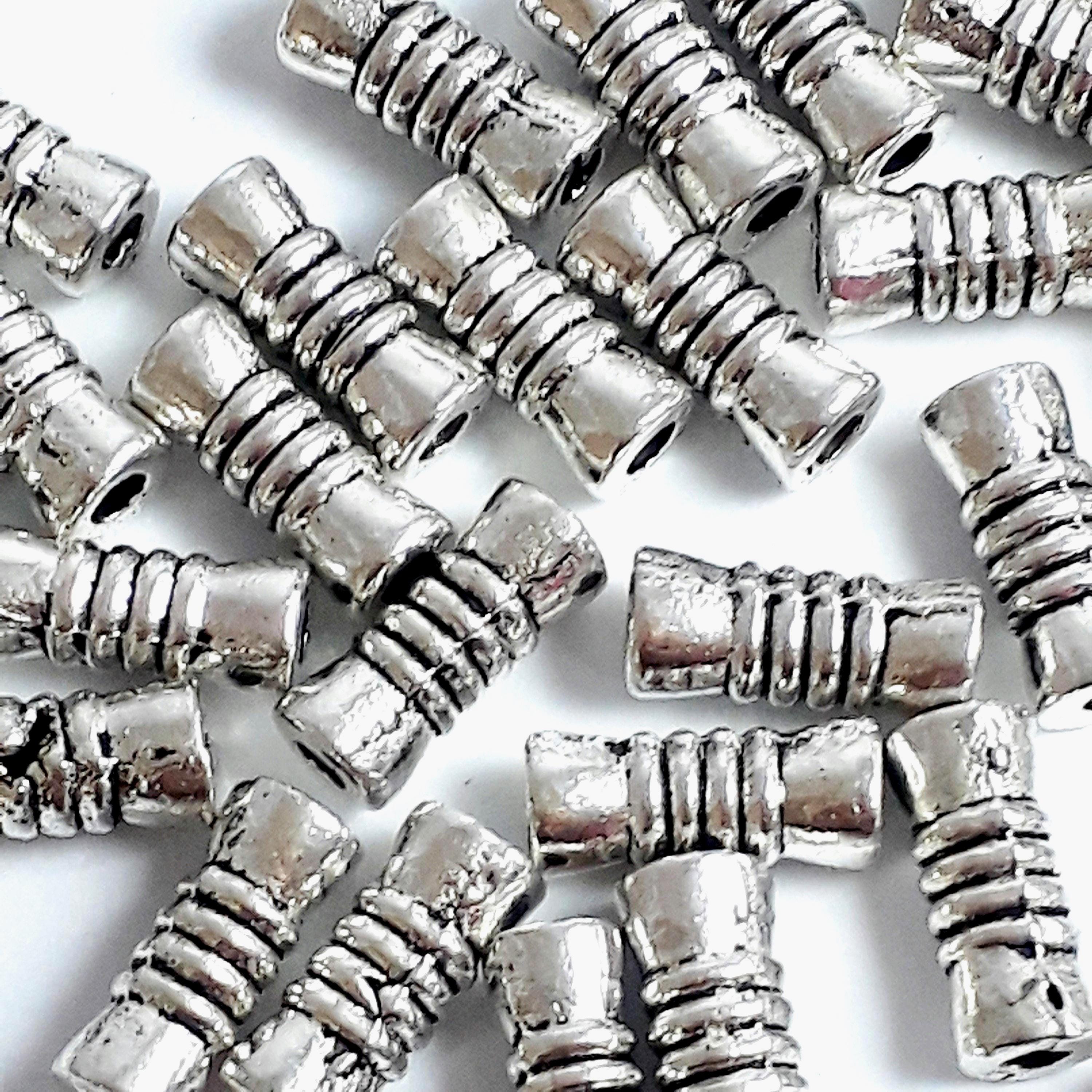 Ringed Tube Antique Silver 9x4mm - 20pcs