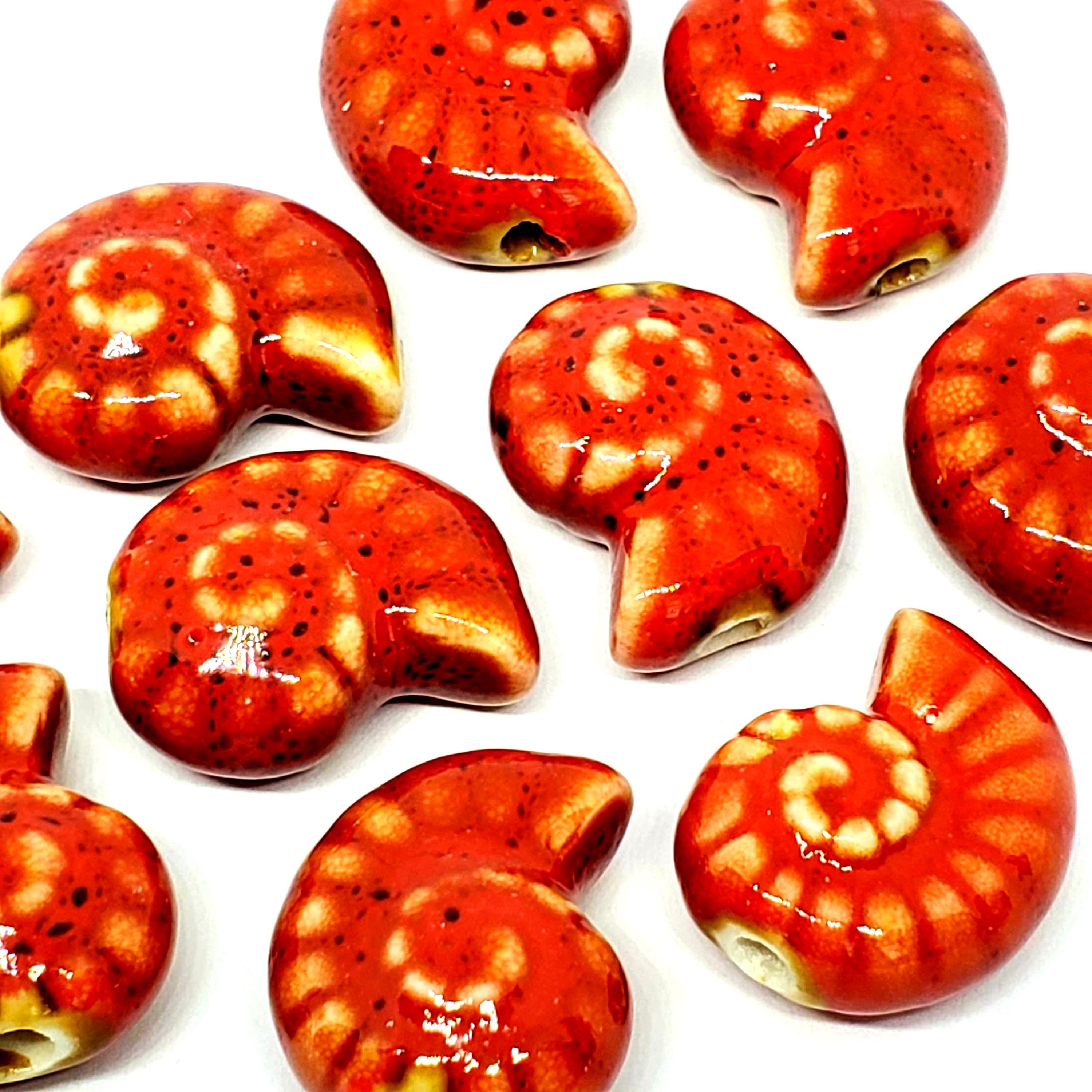 Red Seashell Chunky Glazed Ceramic 21x17mm - 2pcs