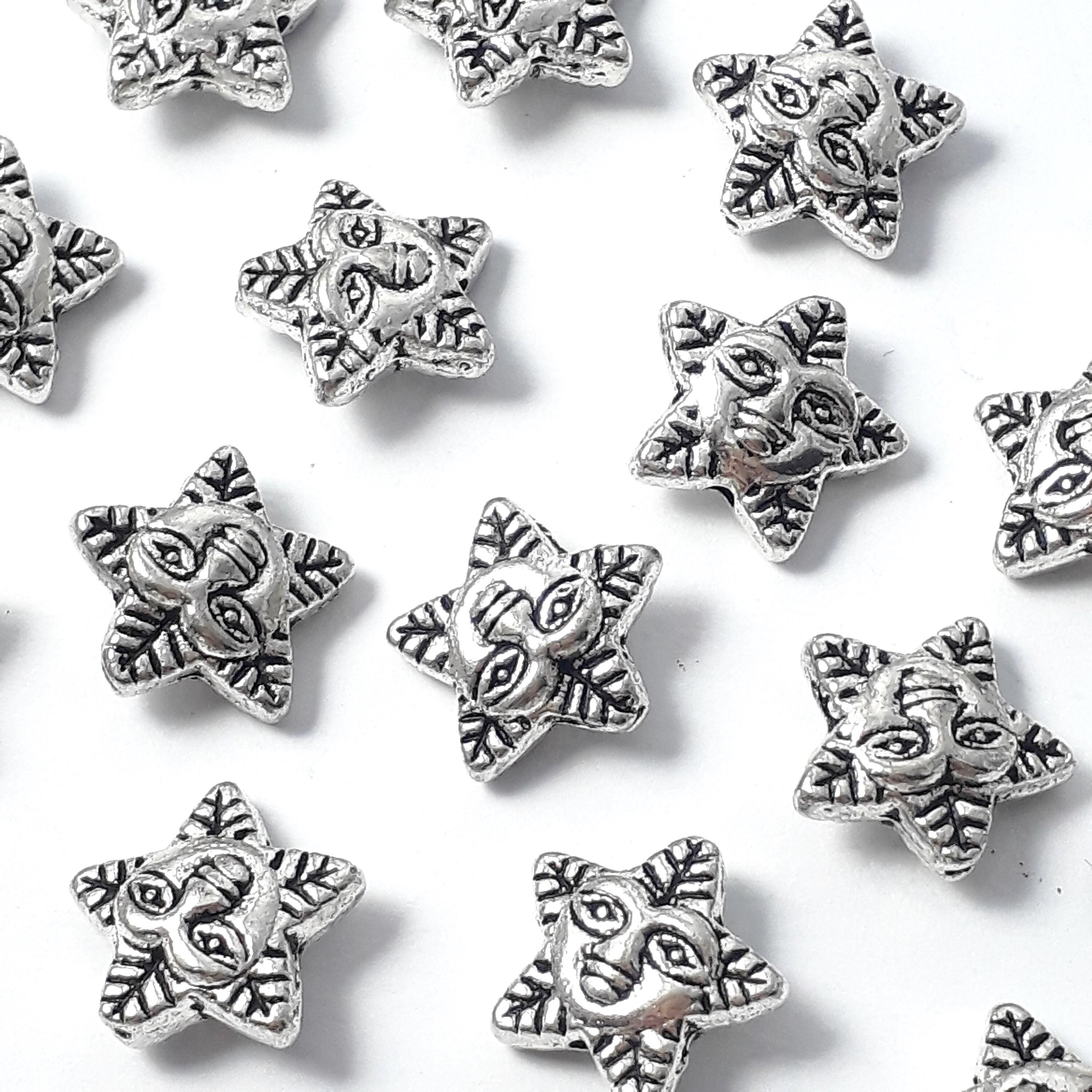 Sun Face Star Antique Silver 12x11mm - 10pcs