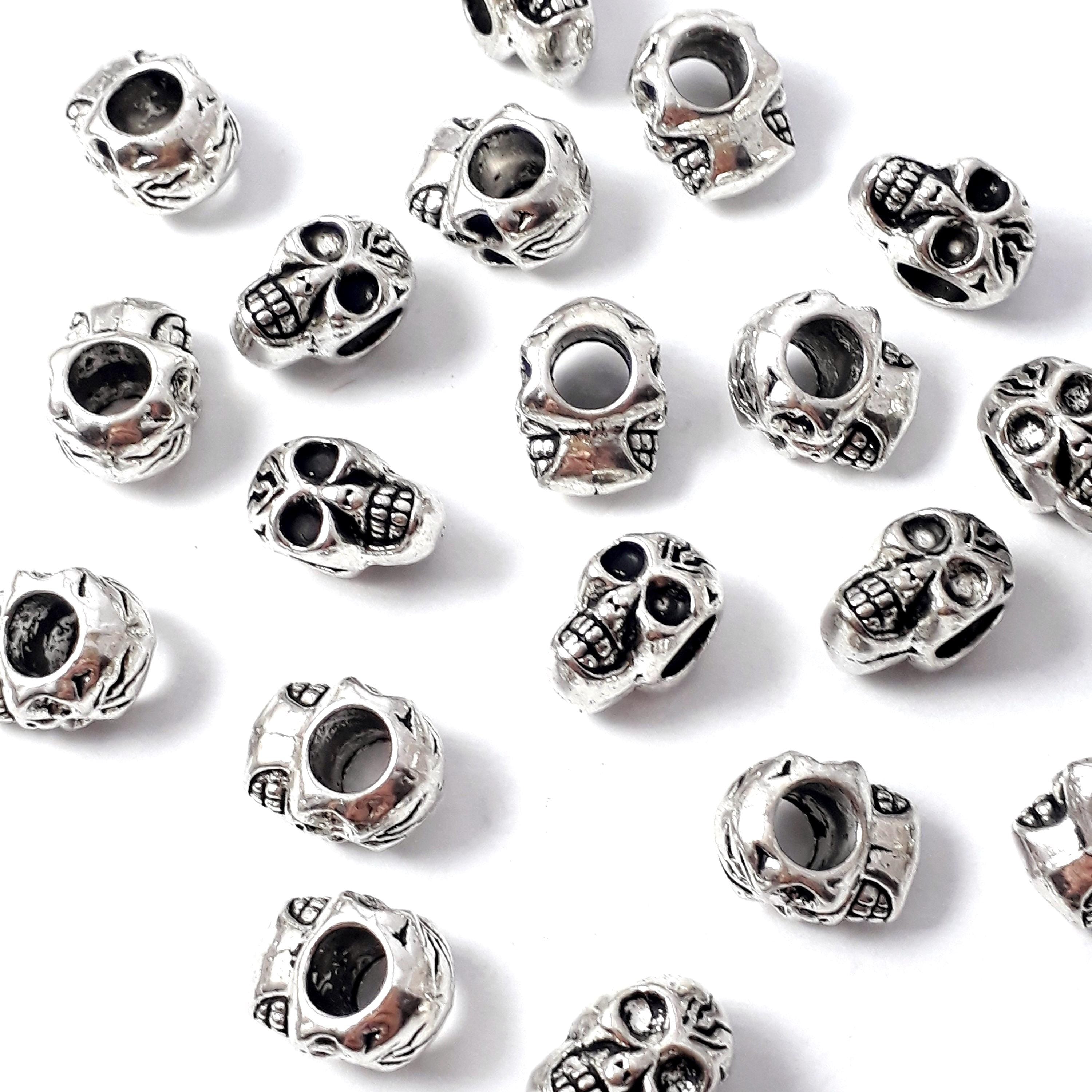 Double Sided Skull Antique Silver 12x7mm - 10pcs