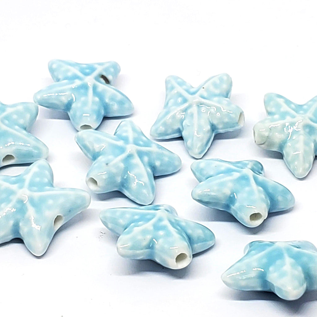 Starfish Light Blue Glazed Ceramic 22mm - 2pcs