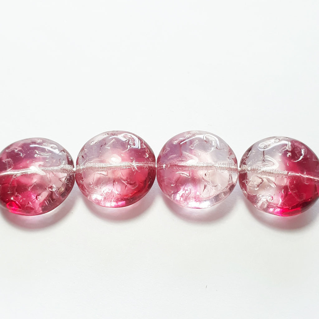 Two Tone Pink Carved Czech Glass 14mm - 6pcs