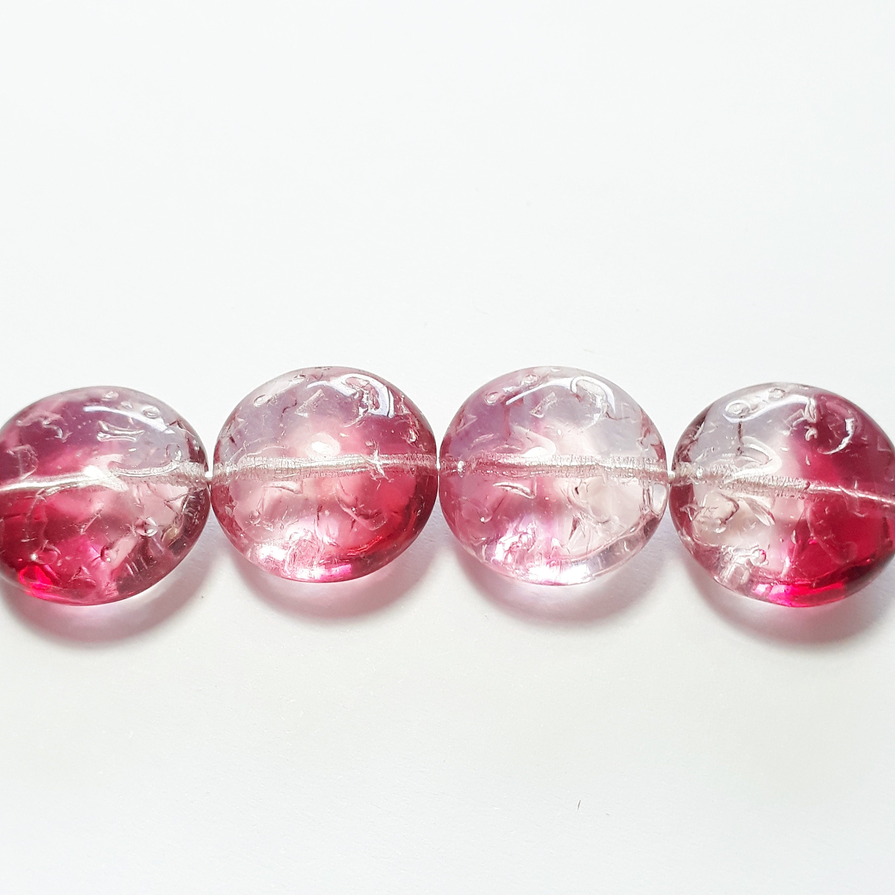 Two Tone Pink Carved Czech Glass 14mm - 6pcs